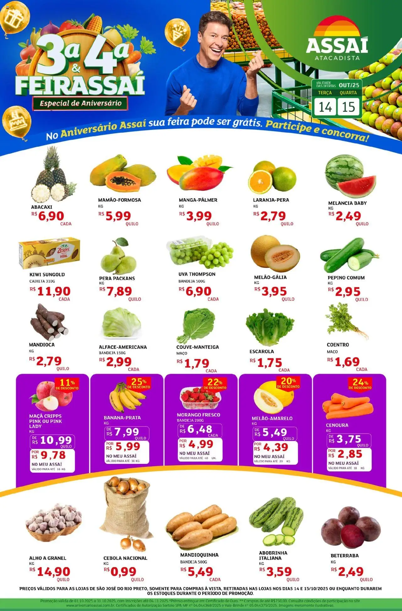 Assaí Atacadista Folheto - válido de 14.10.2025 | Página: 1 | Produtos: Melancia, Pera, Alho, Mandioca