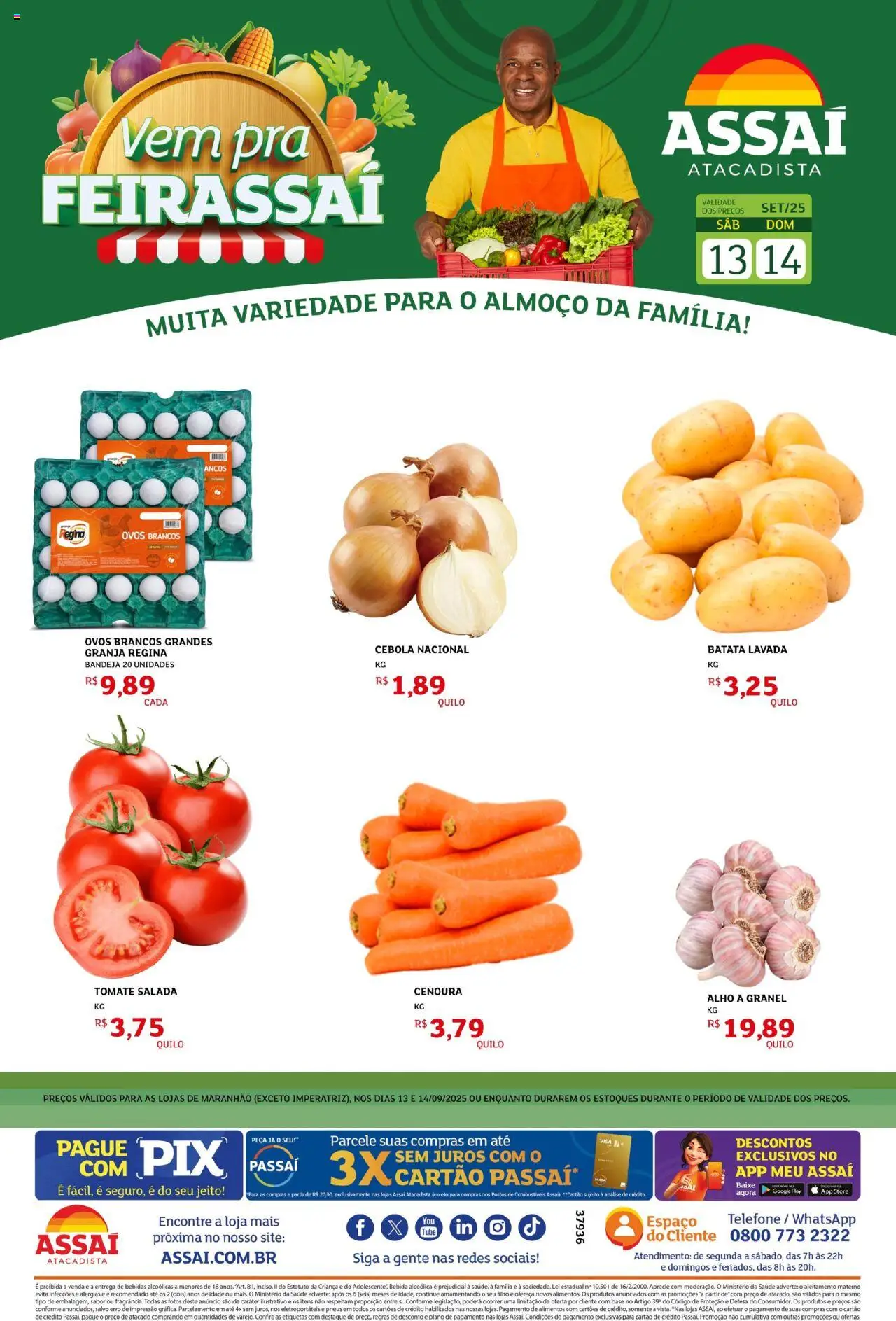 Assaí Atacadista Folheto - válido de 13.09.2025 | Página: 1 | Produtos: Alho, Cebola, Pneus, Bebida