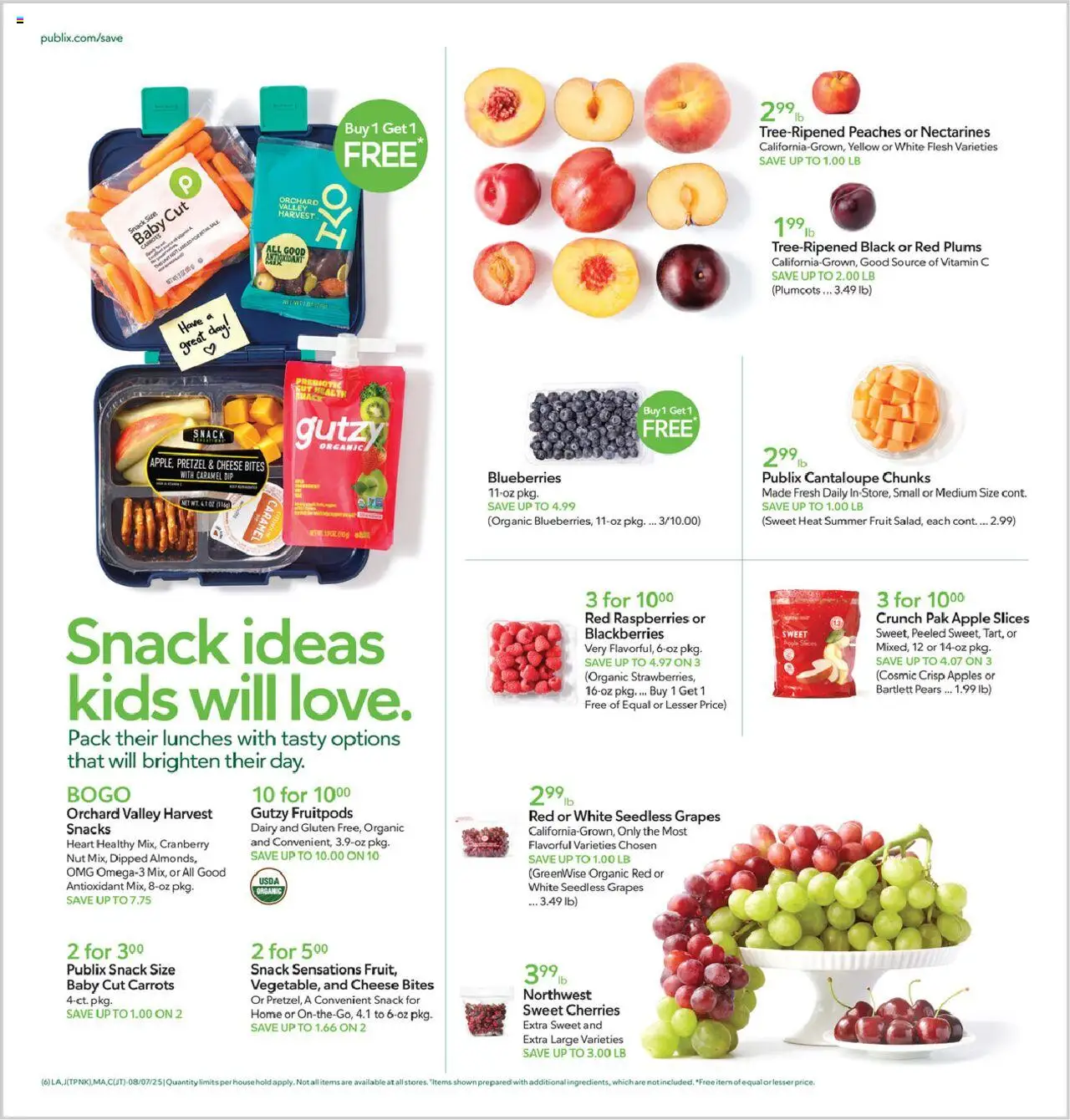 Publix Weekly Ad - valid from 06.08.2025 | Page: 6 | Products: Vitamin, Cheese, Grapes, Blueberries