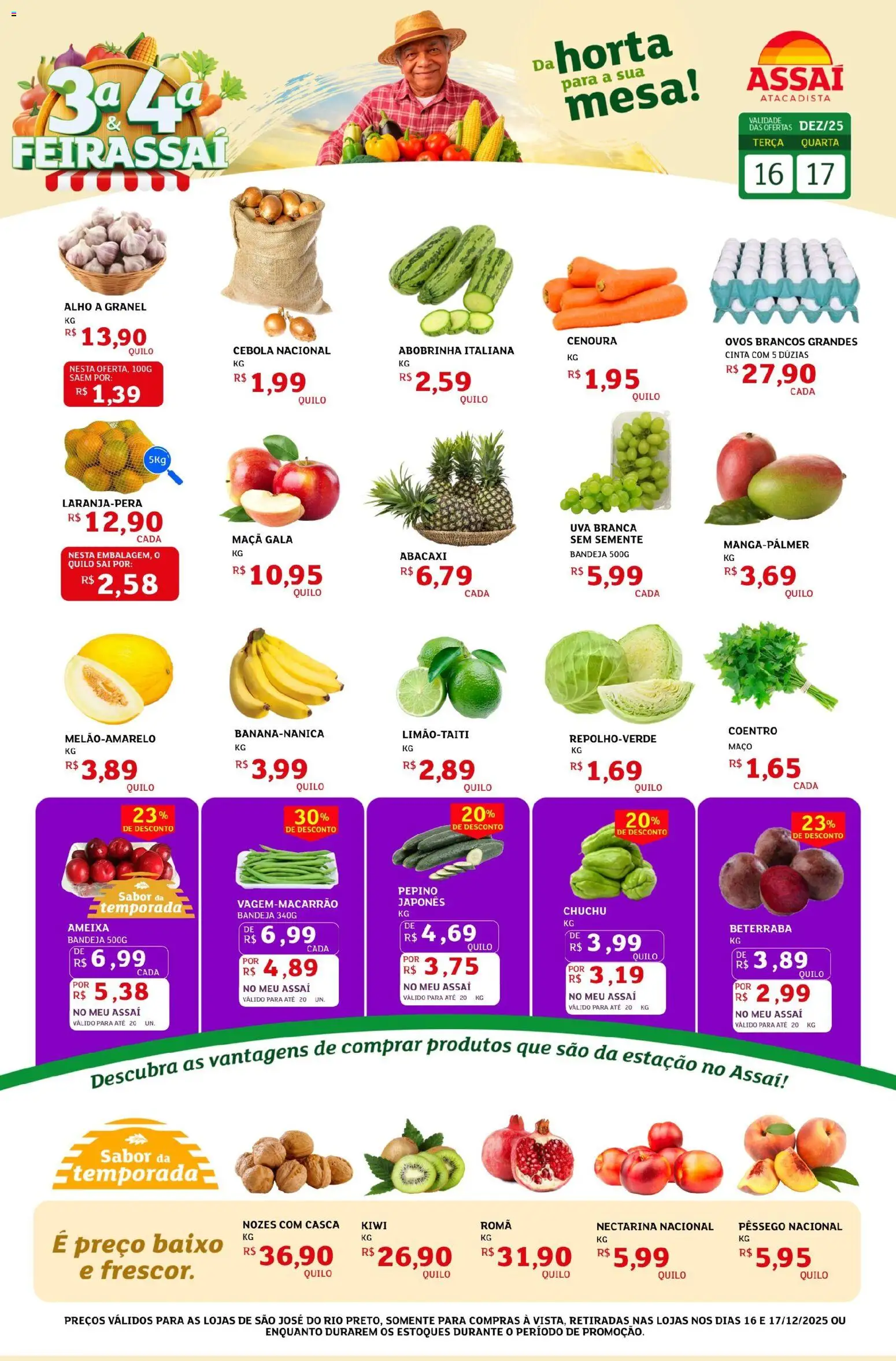Assaí Atacadista Folheto - válido de 16.12.2025 | Página: 1 | Produtos: Beterraba, Cebola, Ovos, Baixo