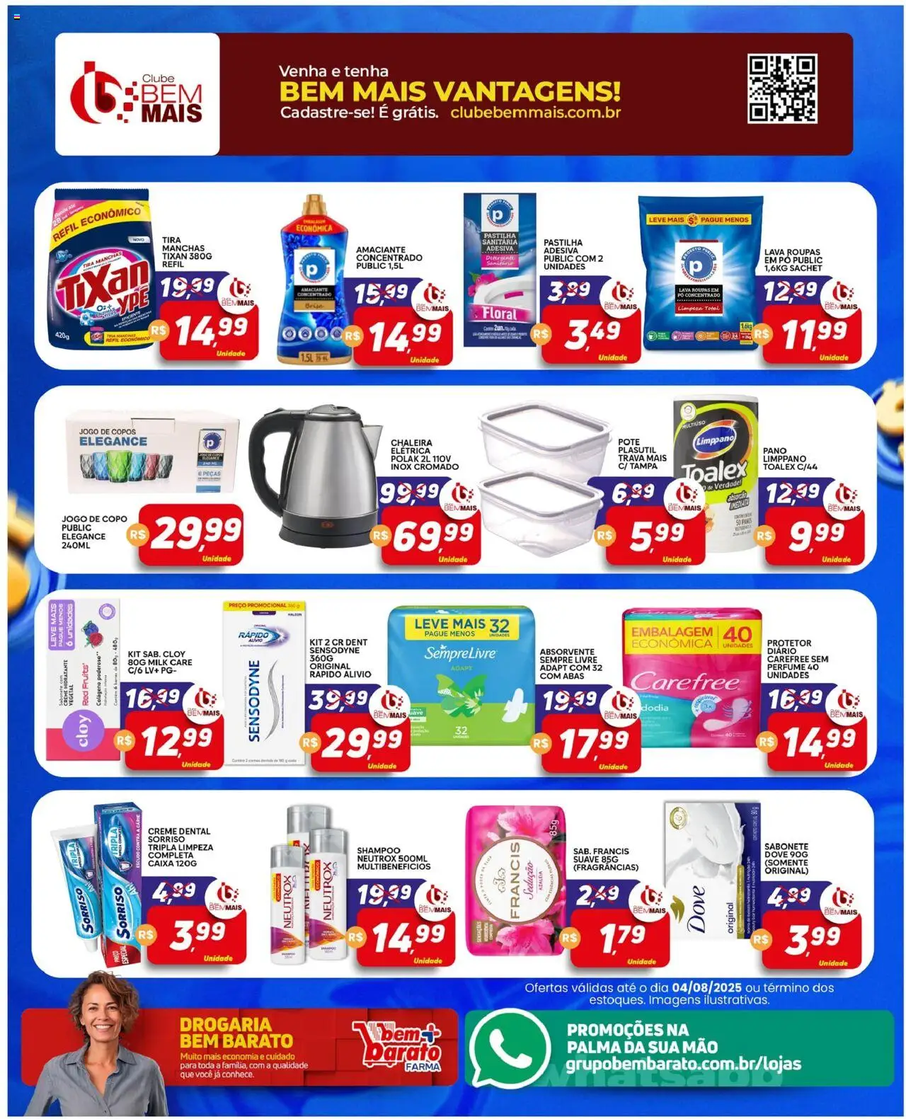 Supermercado Bem Barato Folheto - válido de 29.07.2025 | Página: 4 | Produtos: Shampoo, Roupas, Creme, Dove
