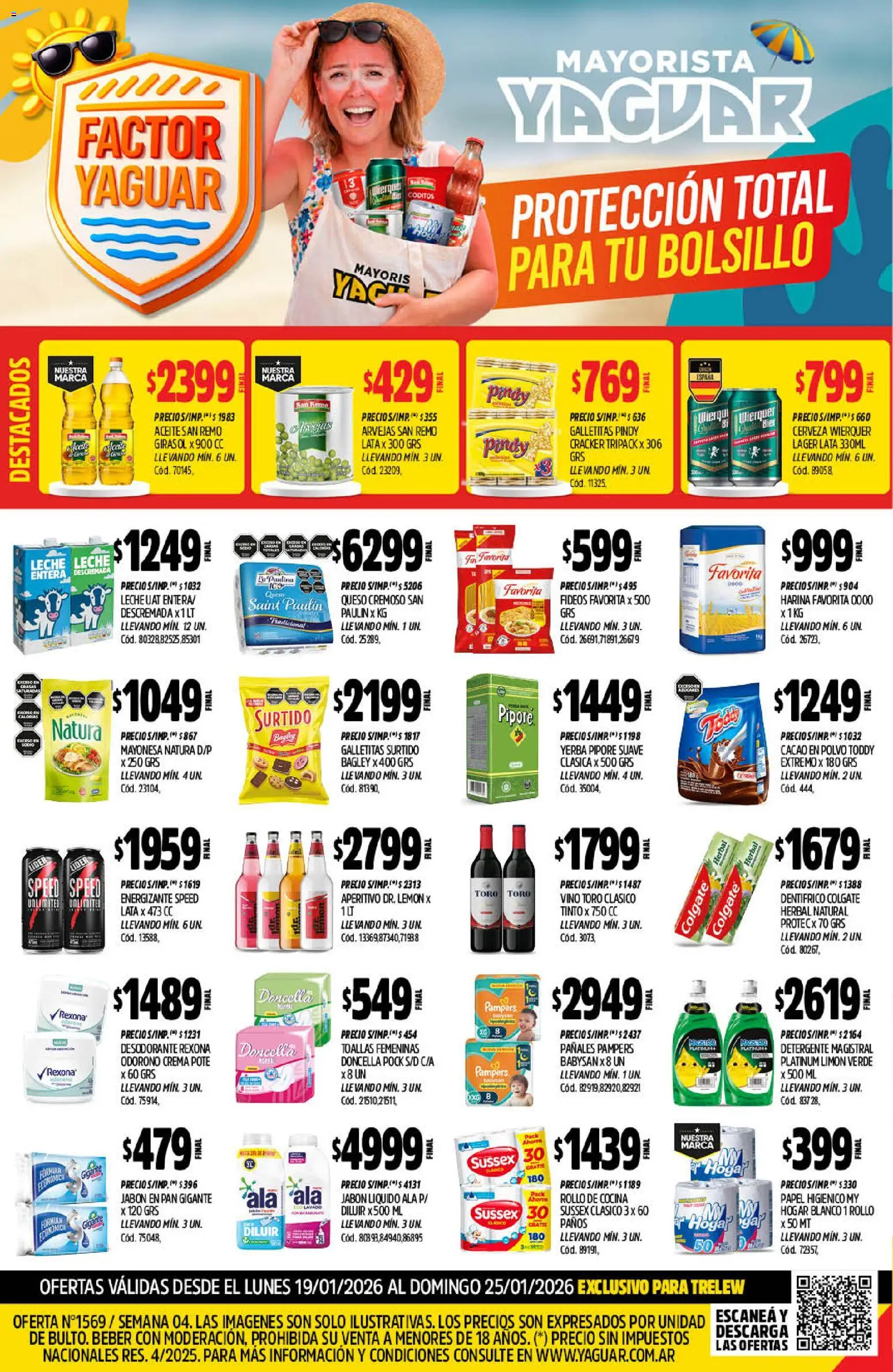 Yaguar - Oferta Semanal Trelew │ válido desde el 19.01.2026 | Página: 1 | Productos: Jabón líquido, Leche, Pan, Vino