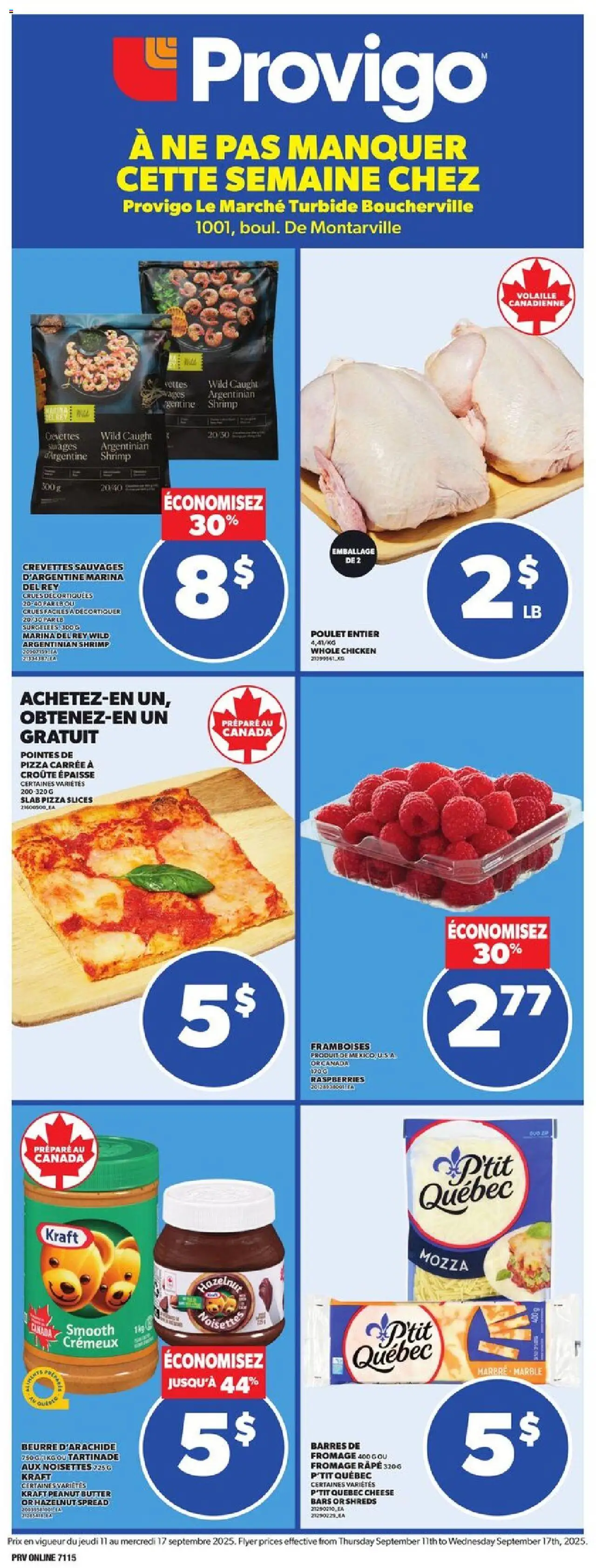 Provigo flyer valid from 11.09.2025 | Page: 1 | Products: Butter, Cheese, Pizza, Chicken