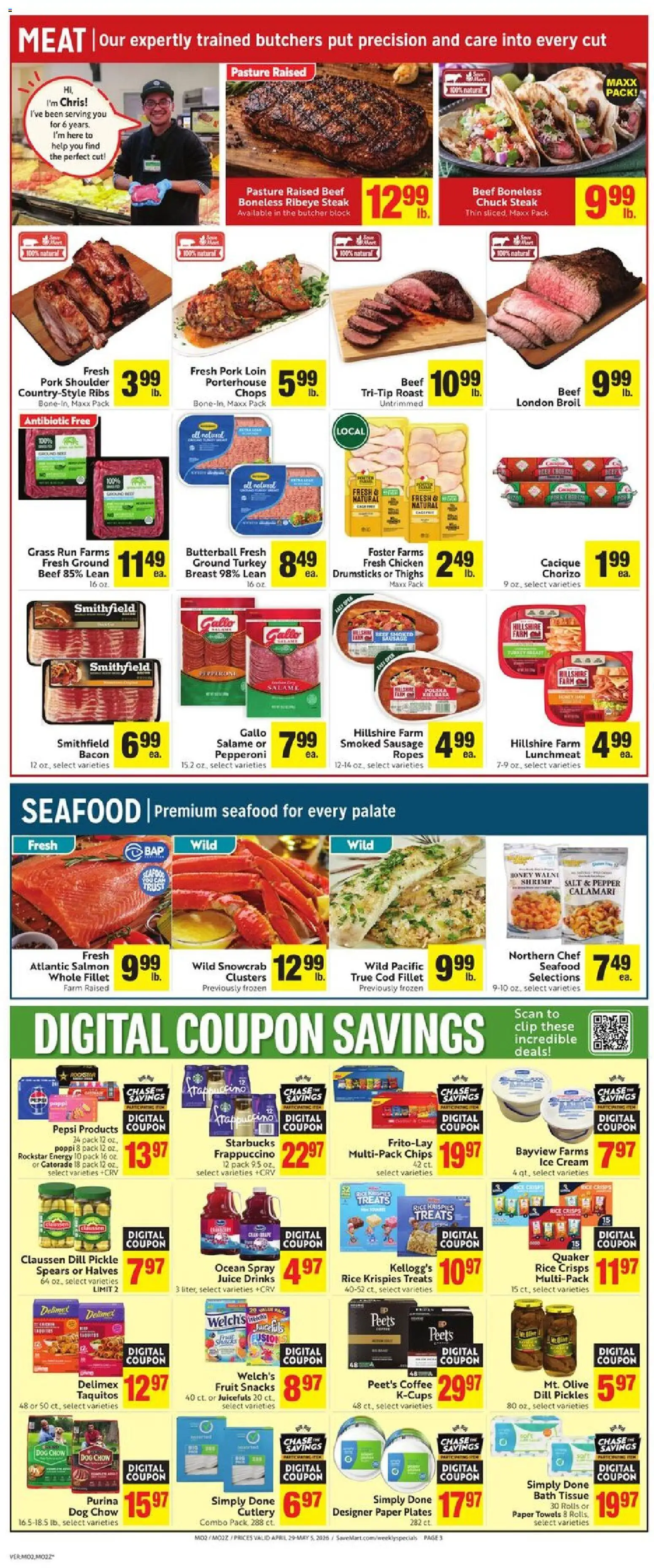 Save Mart Weekly Ad - CA - valid from 29.04.2026 | Page: 5 | Products: Beef, Chips, Ice cream, Sausage