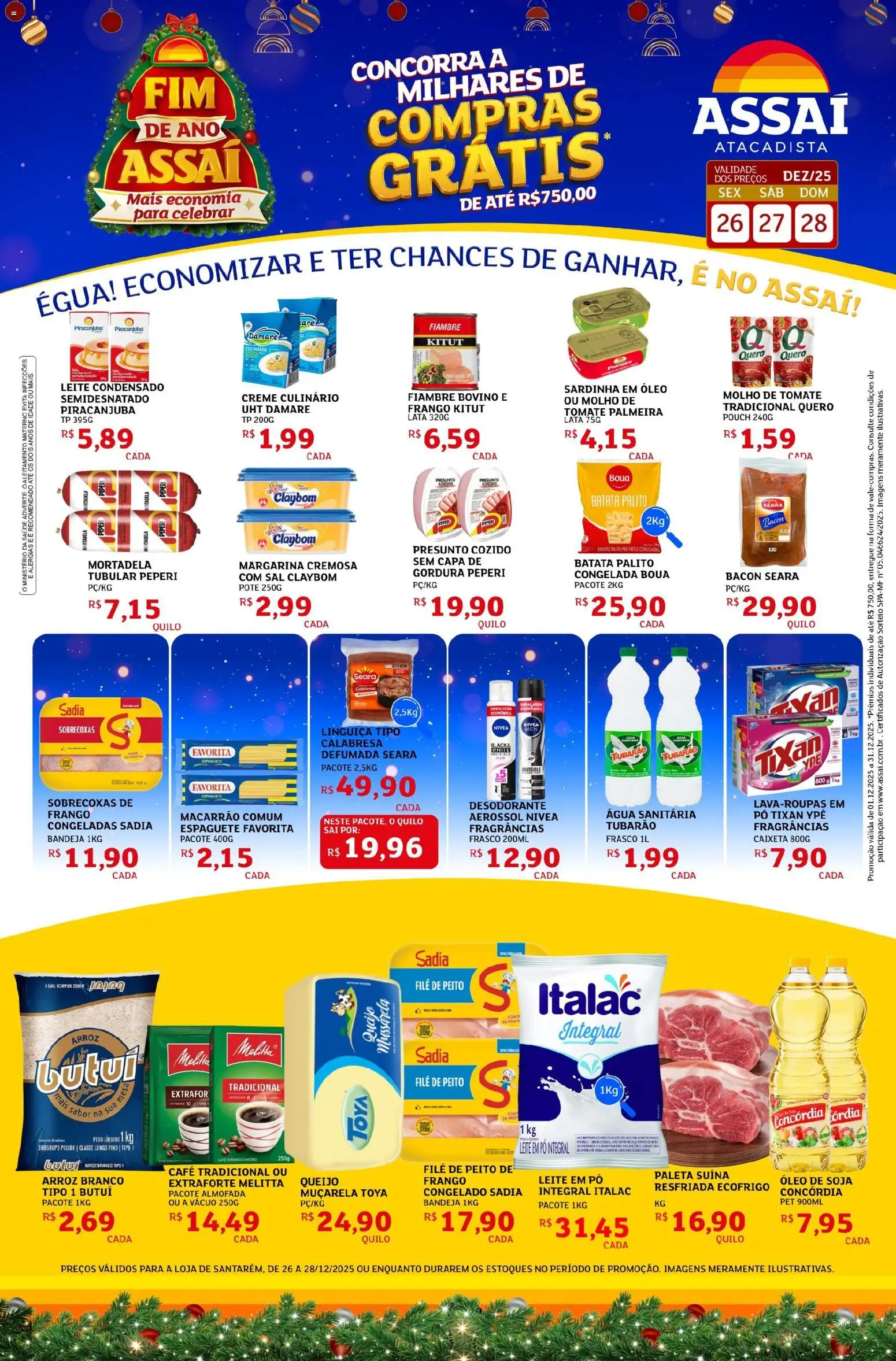Assaí Atacadista Folheto - válido de 26.12.2025 | Página: 1 | Produtos: Presunto, Arroz, Sardinha, Leite condensado