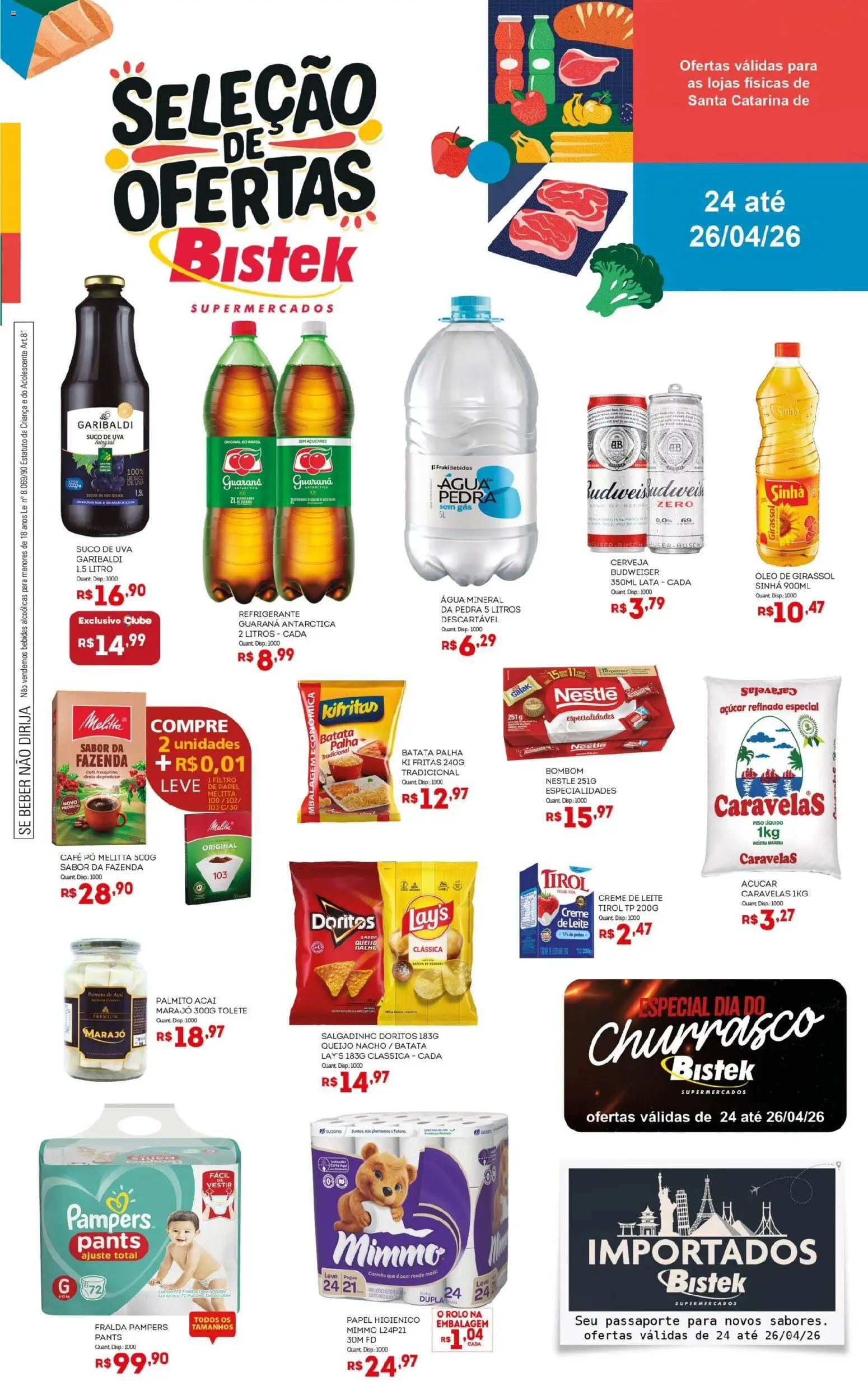 Bistek Supermercados Folheto - válido de 24.04.2026 | Página: 1 | Produtos: Palmito, Queijo, Refrigerante, Papel higiênico