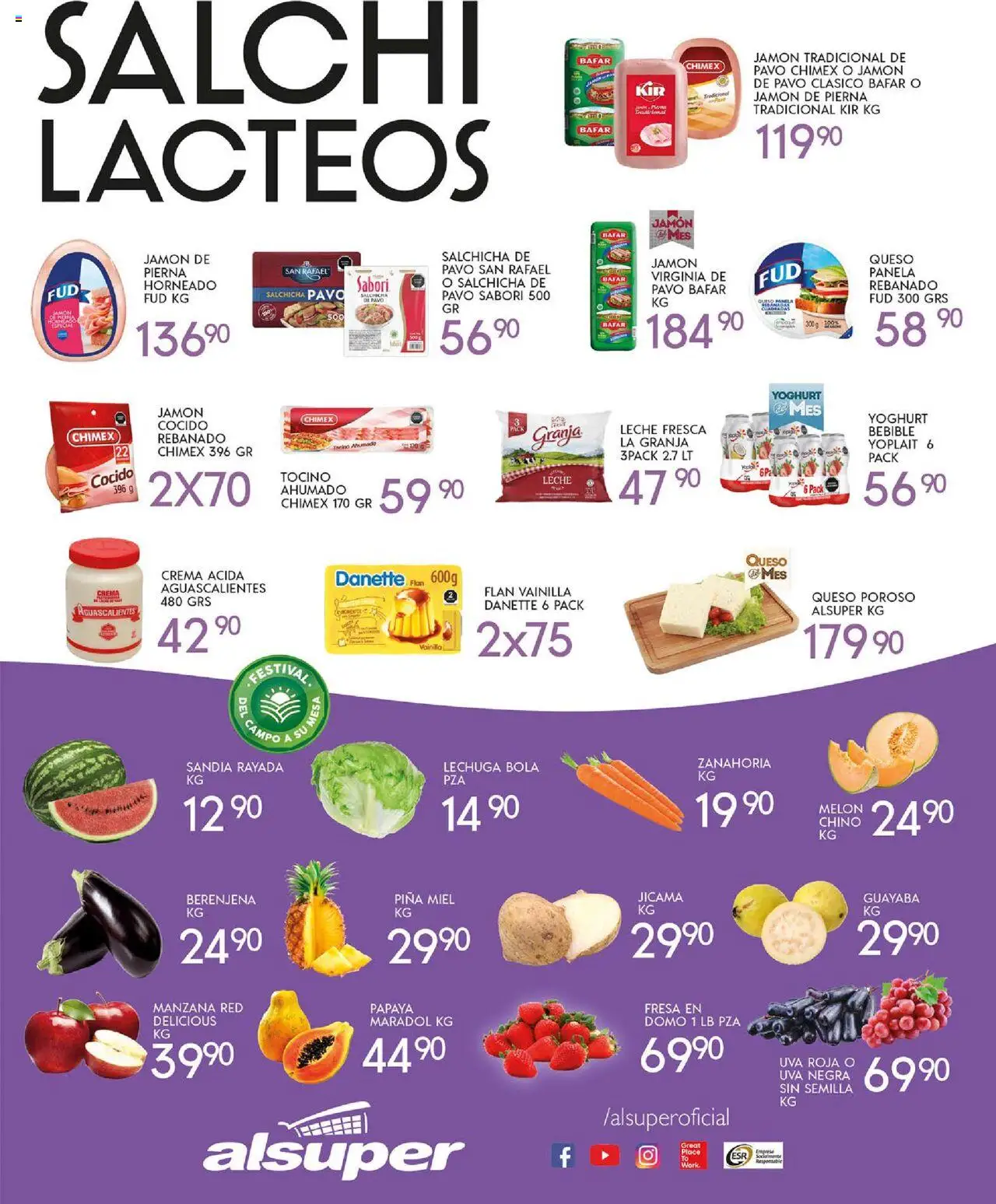 Nuevas ofertas de Alsuper válidas en toda la República Mexicana desde el 14.10.2025. ¡Encuentra las mejores ofertas en Alsuper - Folleto Zacatecas! | Página: 3 | Productos: Sandía, Leche, Jamón, Uva
