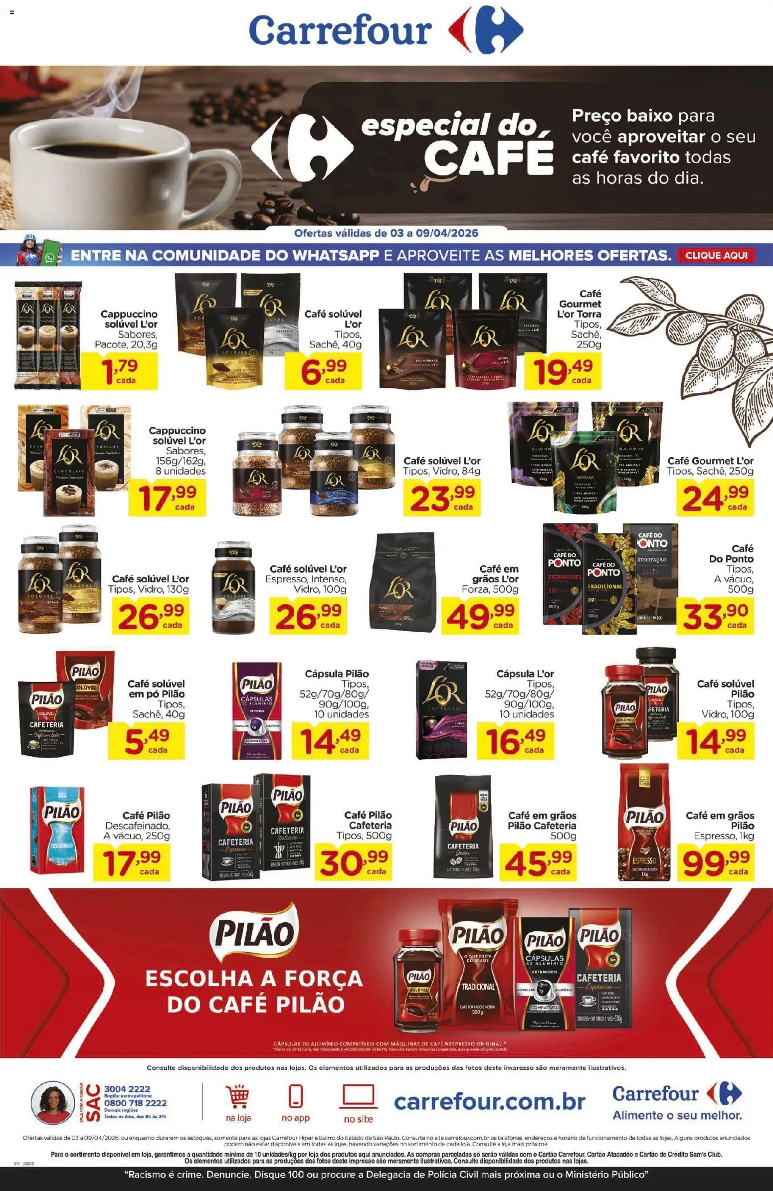 Carrefour Folheto - válido de 03.04.2026 | Página: 1 | Produtos: Pó, Café, Chocolate, Café pilão