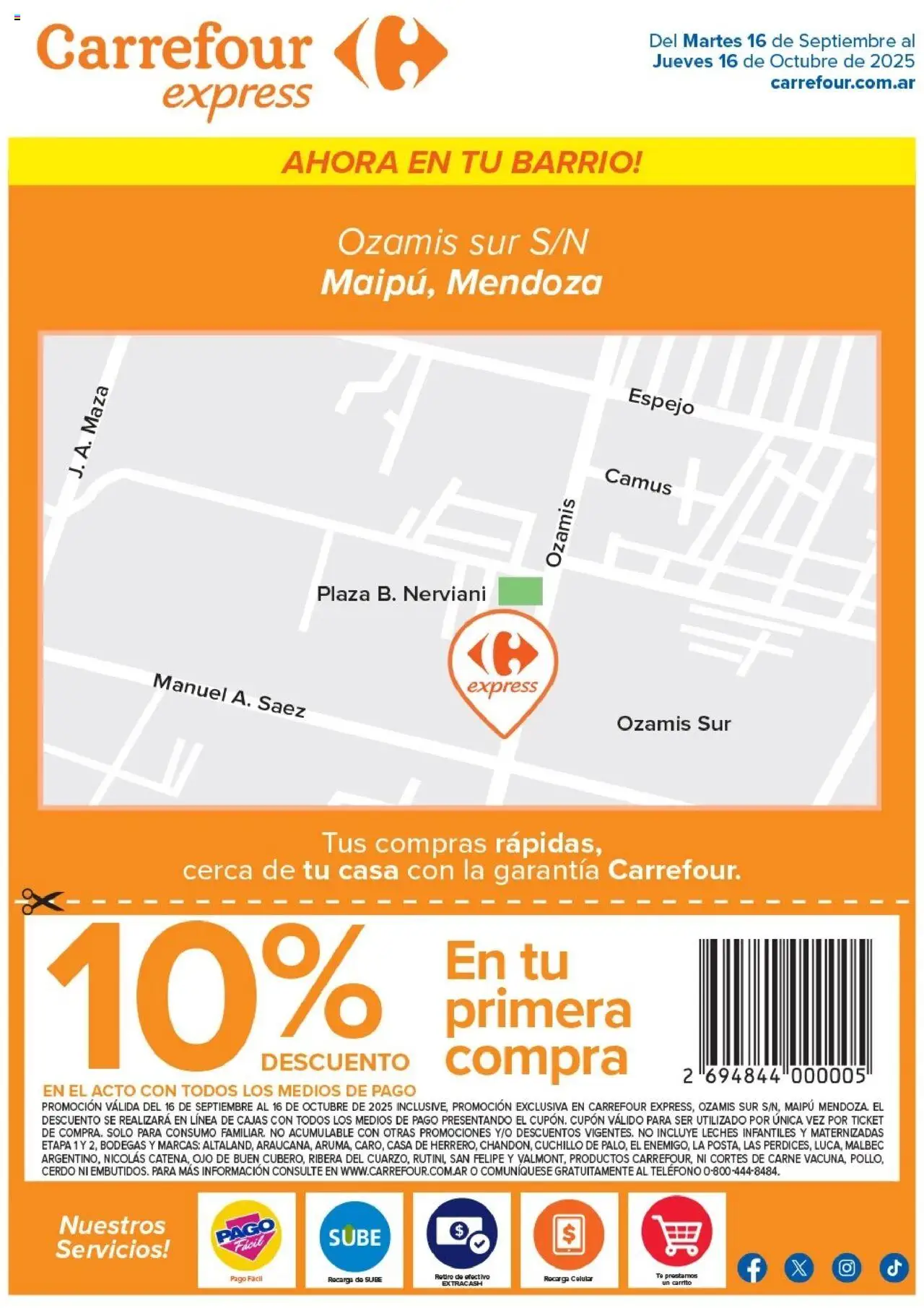 Carrefour - Ozamis Sur S/N, Maipú Mendoza │ válido desde el 16.09.2025 | Página: 1 | Productos: Teléfono, Espejo, Cerdo, Té