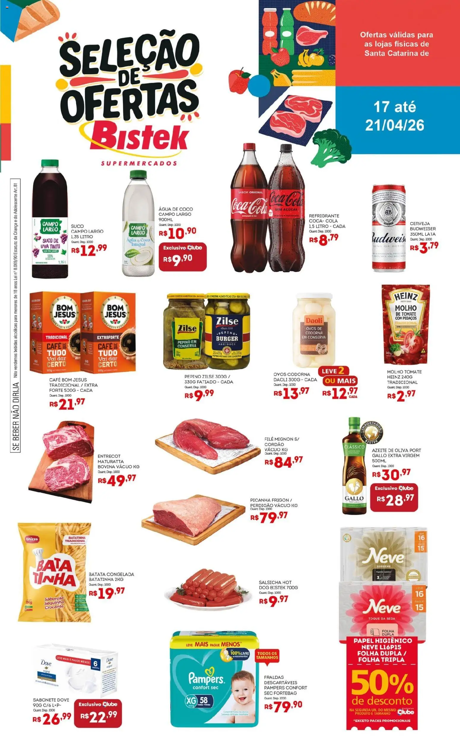 Bistek Supermercados Folheto - válido de 17.04.2026 | Página: 1 | Produtos: Cerveja, Açúcar, Azeite, Ovos de codorna