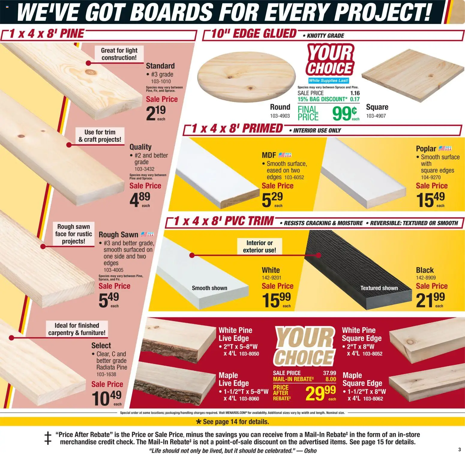 Menards Ad - valid from 11.01.2026 | Page: 3 | Products: Trim, Fish, Bag