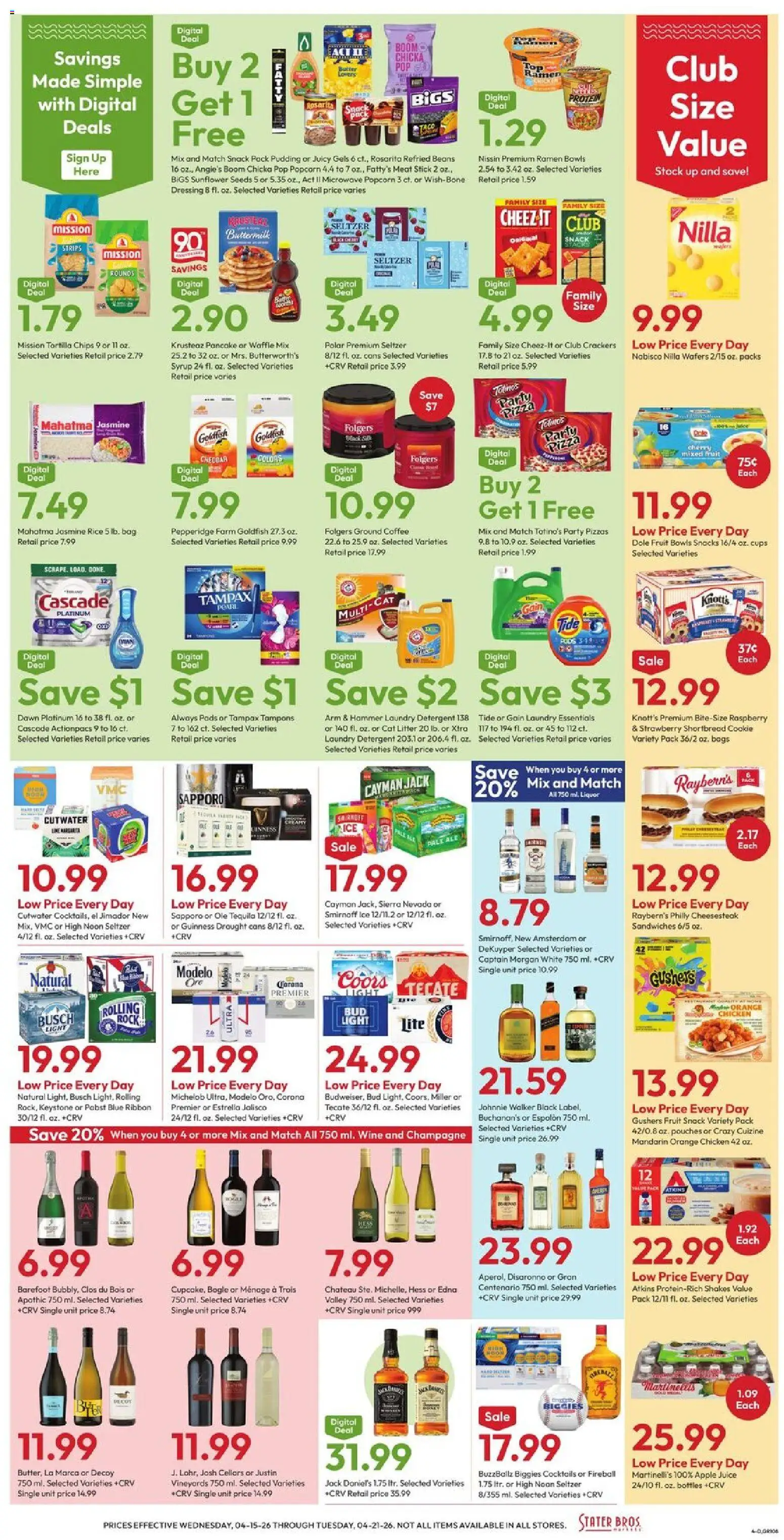 Stater Bros Weekly Ad - valid from 15.04.2026 | Page: 4 | Products: Coffee, Tampons, Raspberry, Bag