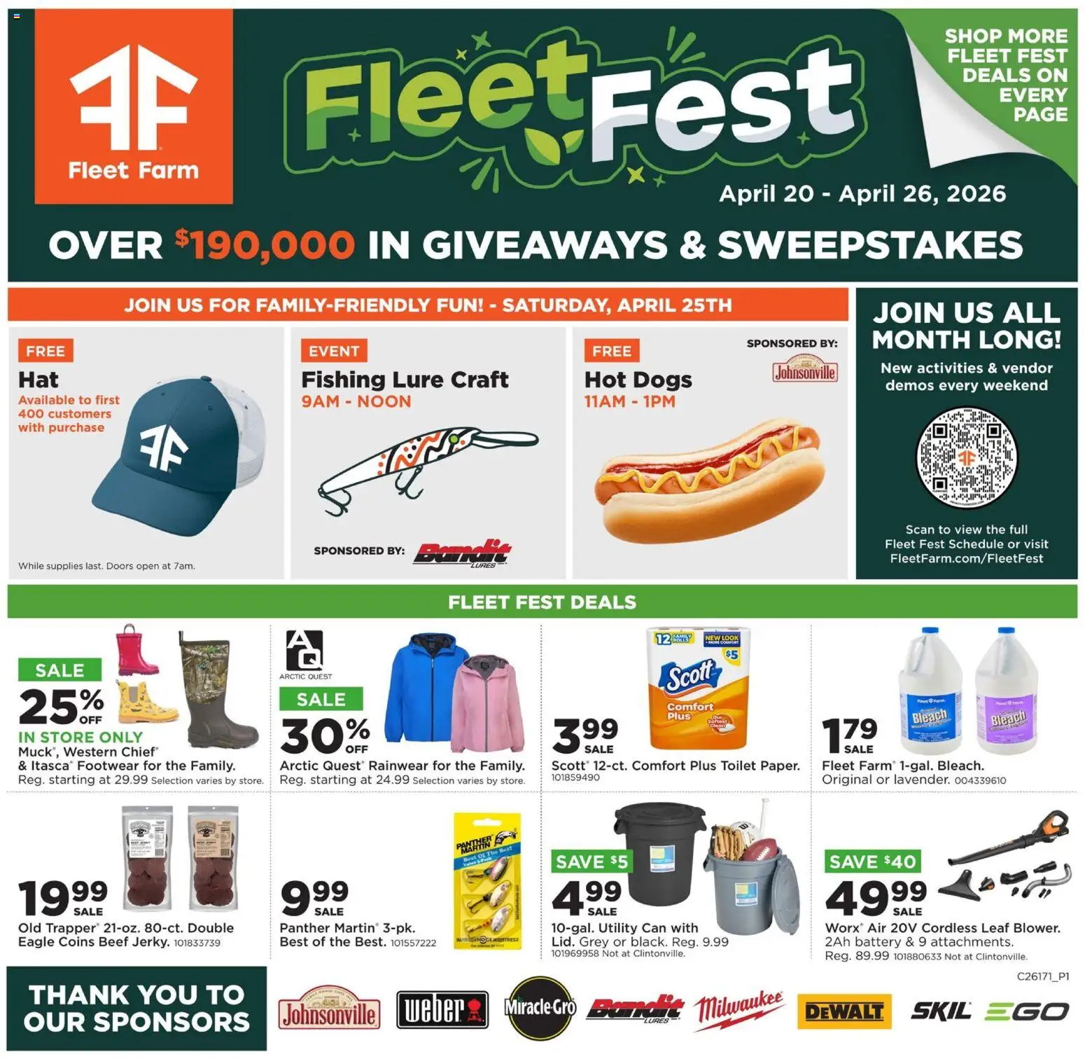 Mills Fleet Farm Weekly Ad - valid from 20.04.2026 | Page: 2 | Products: Battery, Beef, Lure, Hot Dogs