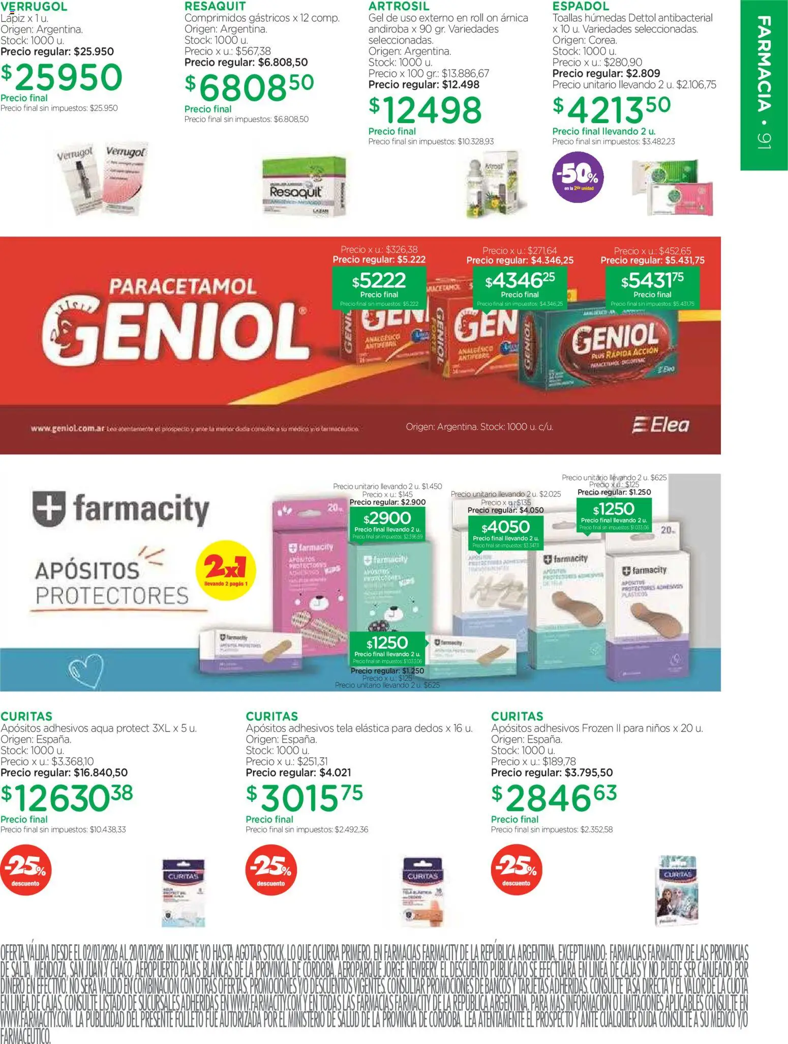 Farmacity catálogo │ válido desde el 02.01.2026 | Página: 91 | Productos: Toallas, Analgésico