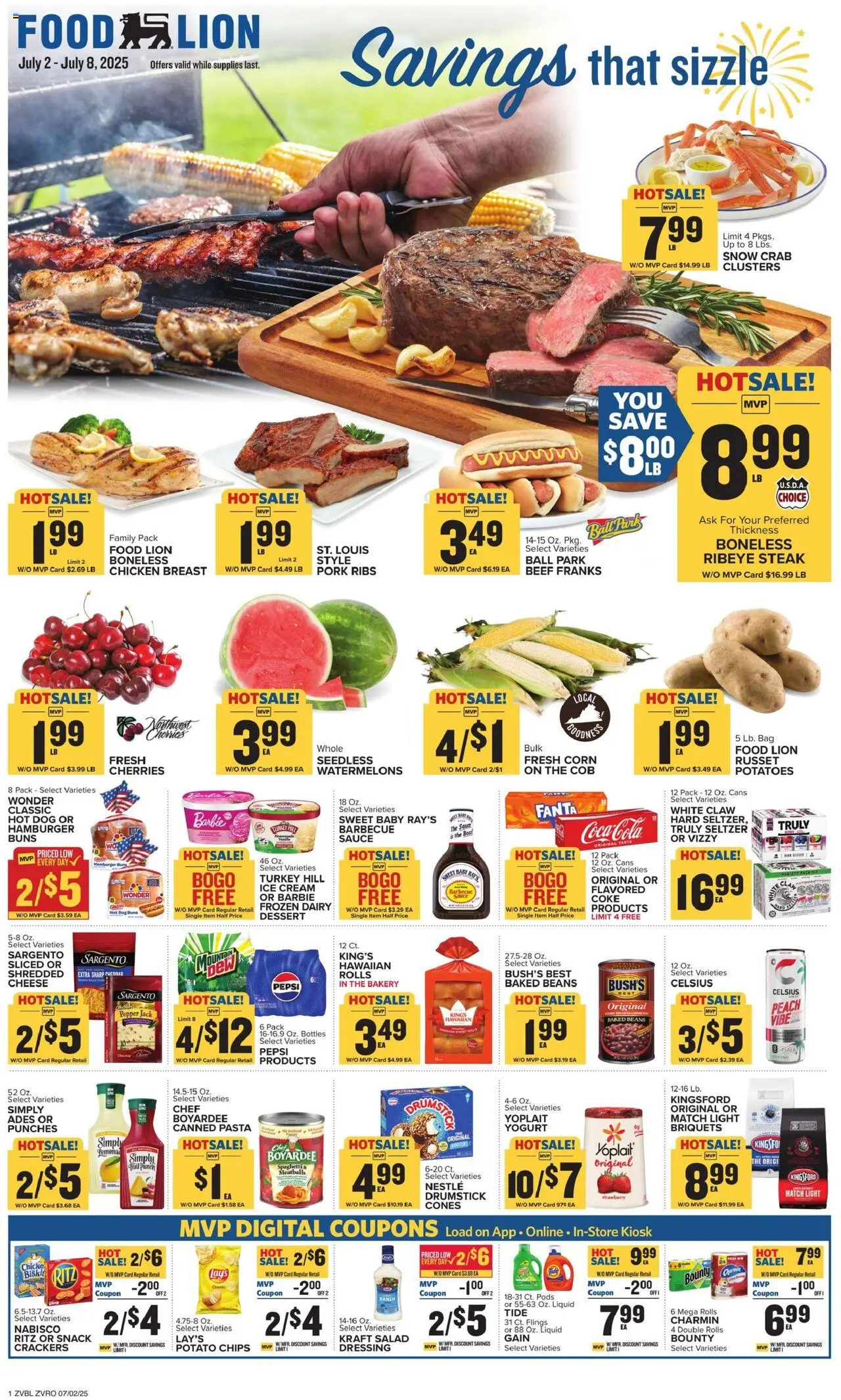 Food Lion Weekly Ad - valid from 02.07.2025 | Page: 1 | Products: Yogurt, Potatoes, Pepper, Peach