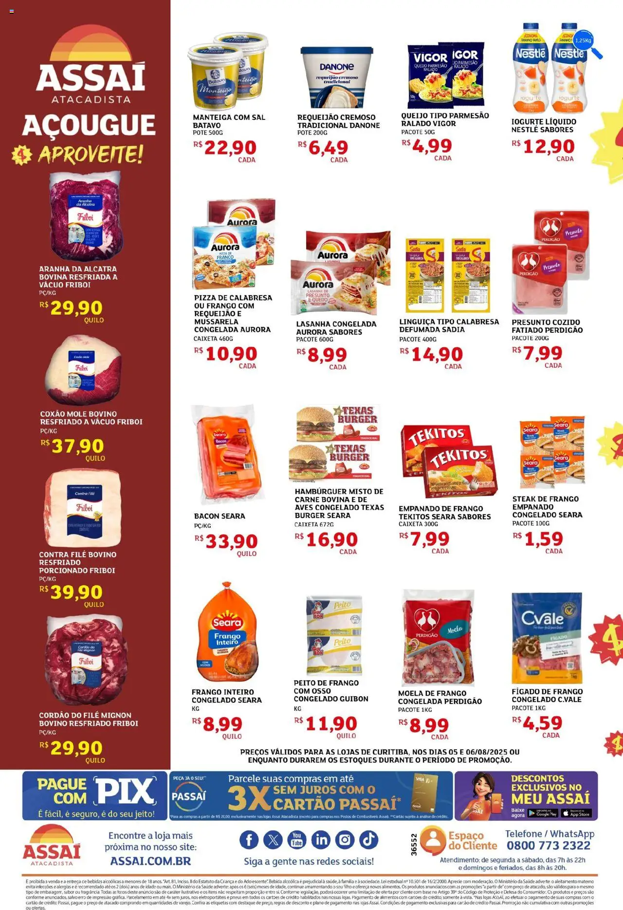 Assaí Atacadista Folheto - válido de 05.08.2025 | Página: 2 | Produtos: Linguiça, Alcatra, Iogurte, Lasanha