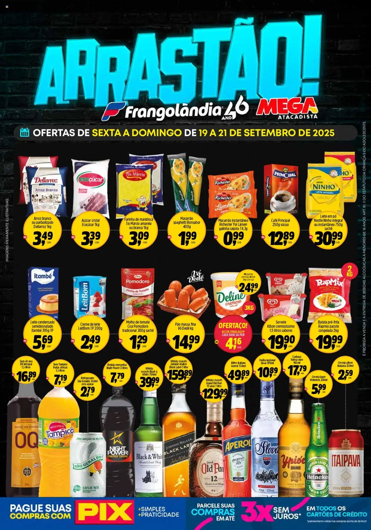Frangolândia Folheto - válido de 19.09.2025 | Página: 1 | Produtos: Cachaça, Café, Macarrão, Sal