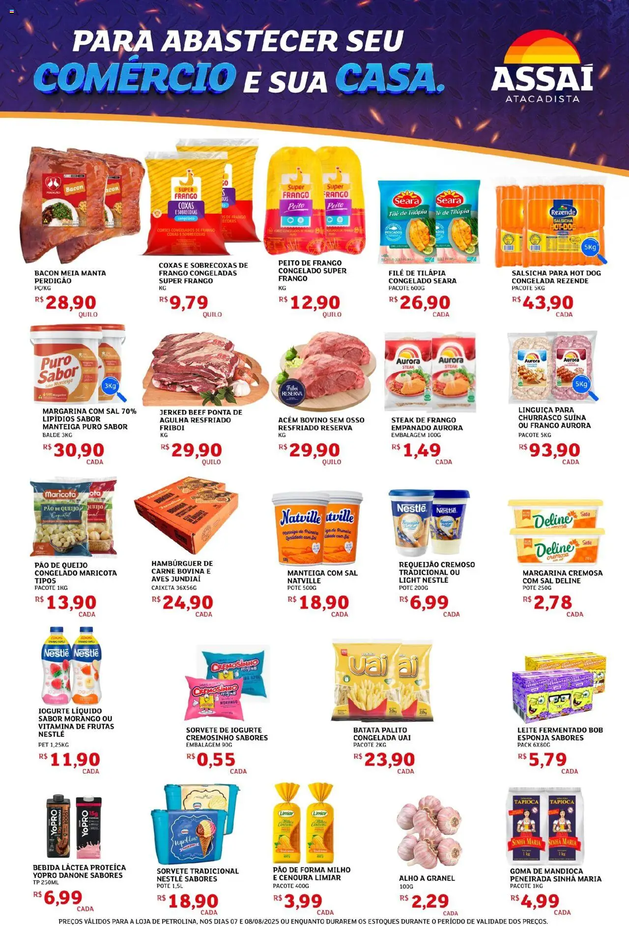 Assaí Atacadista Folheto - válido de 07.08.2025 | Página: 3 | Produtos: Acém, Pão, Bebida, Filé de tilápia