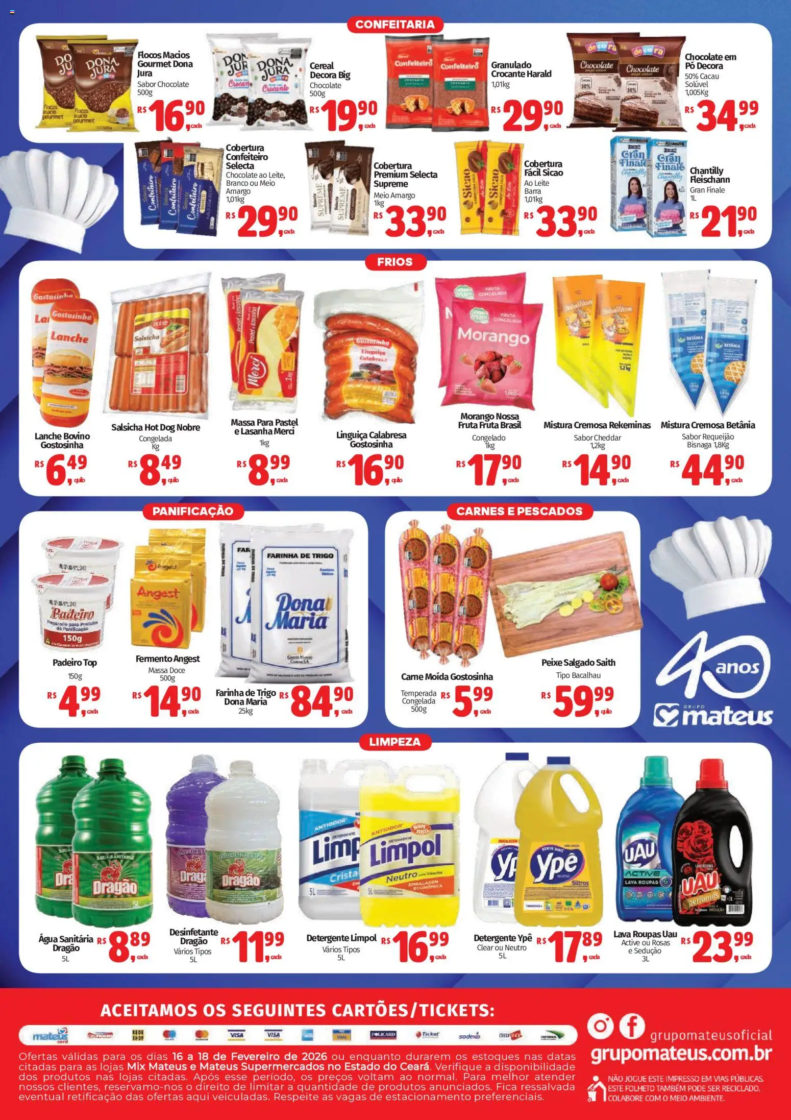 Mateus Folheto - válido de 16.02.2026 | Página: 2 | Produtos: Chocolate, Flocos, Requeijão, Desinfetante