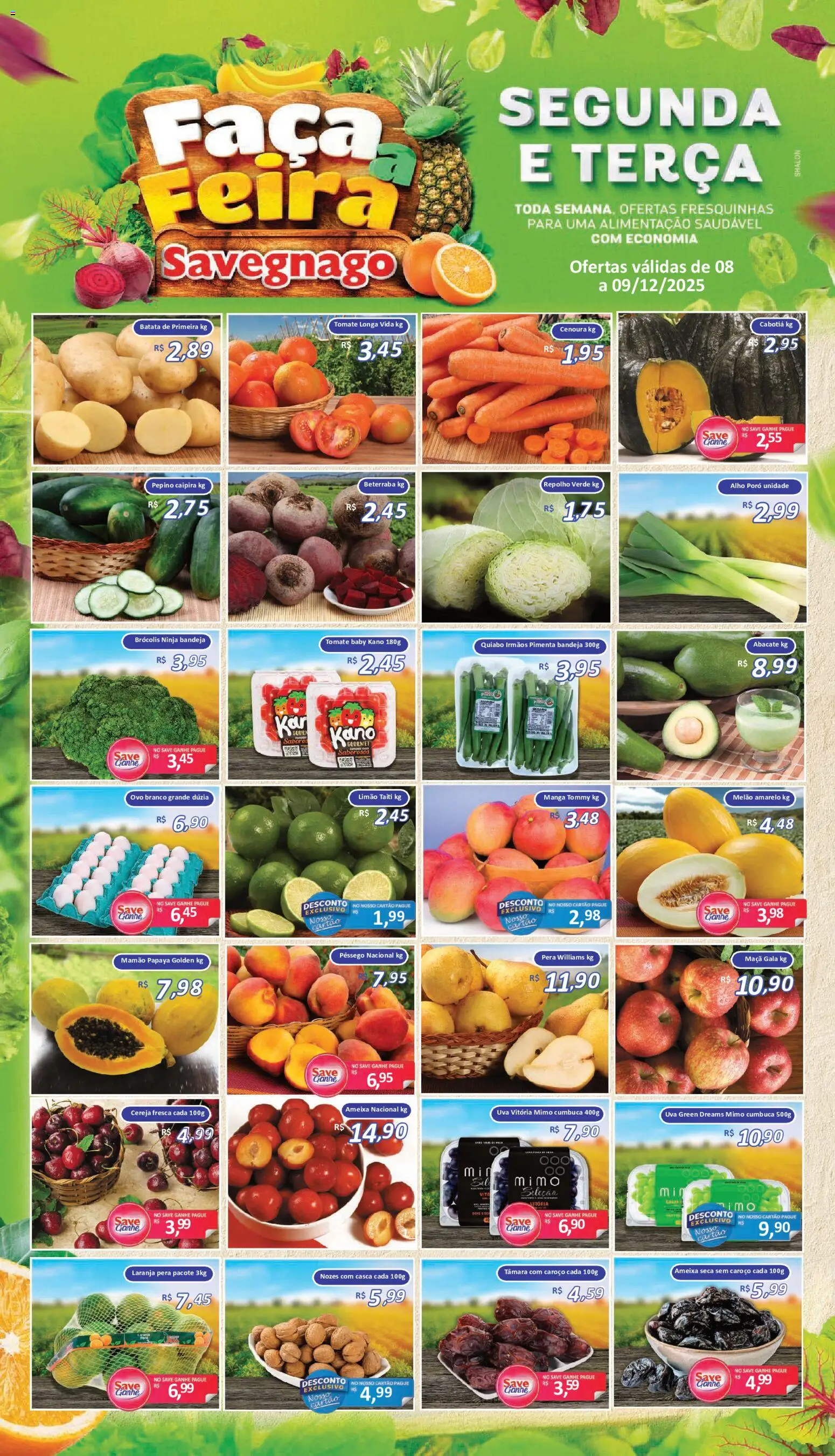 Savegnago Folheto - válido de 08.12.2025 | Página: 1 | Produtos: Pera, Pêssego, Nozes, Bandeja