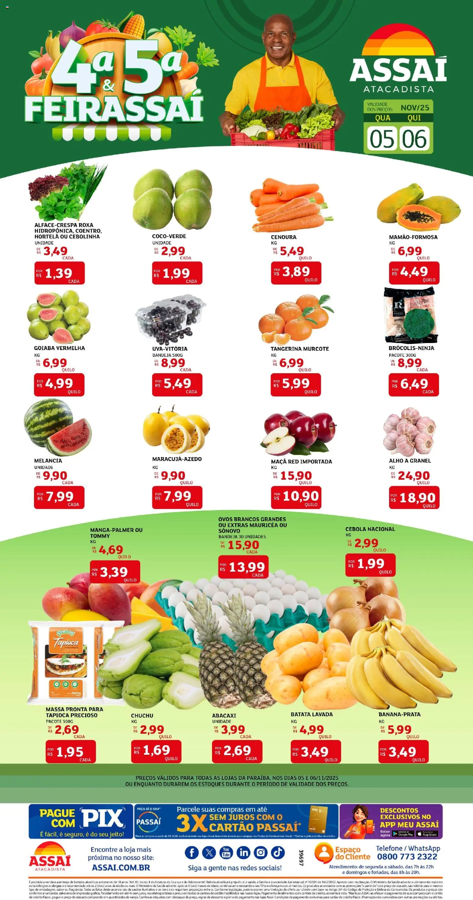 Assaí Atacadista Folheto - válido de 05.11.2025 | Página: 1 | Produtos: Melancia, Chuchu, Pneus, Bebida