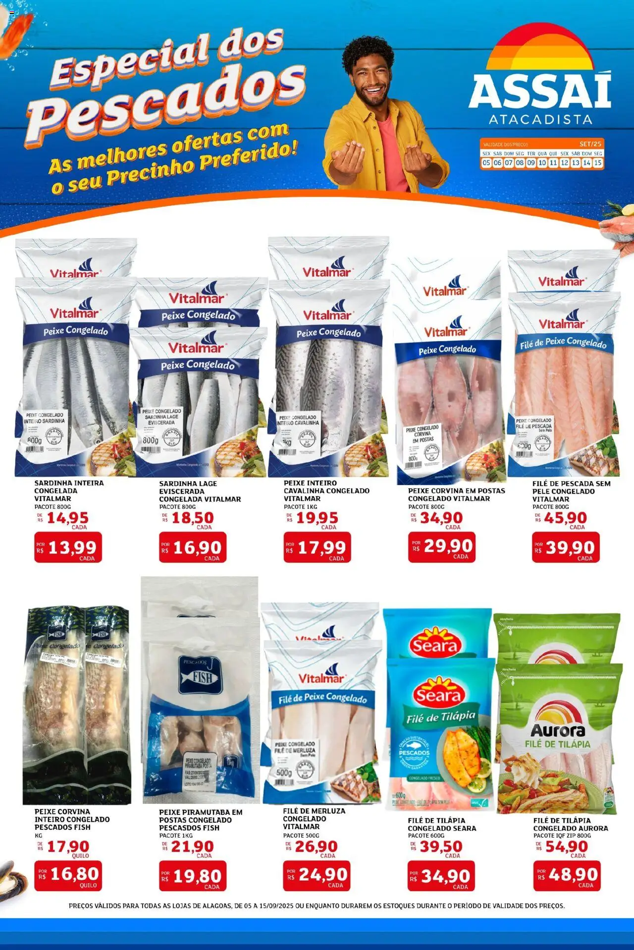Assaí Atacadista Folheto - válido de 05.09.2025 | Página: 1 | Produtos: Tilápia, Peixe, Sardinha, Filé de tilápia