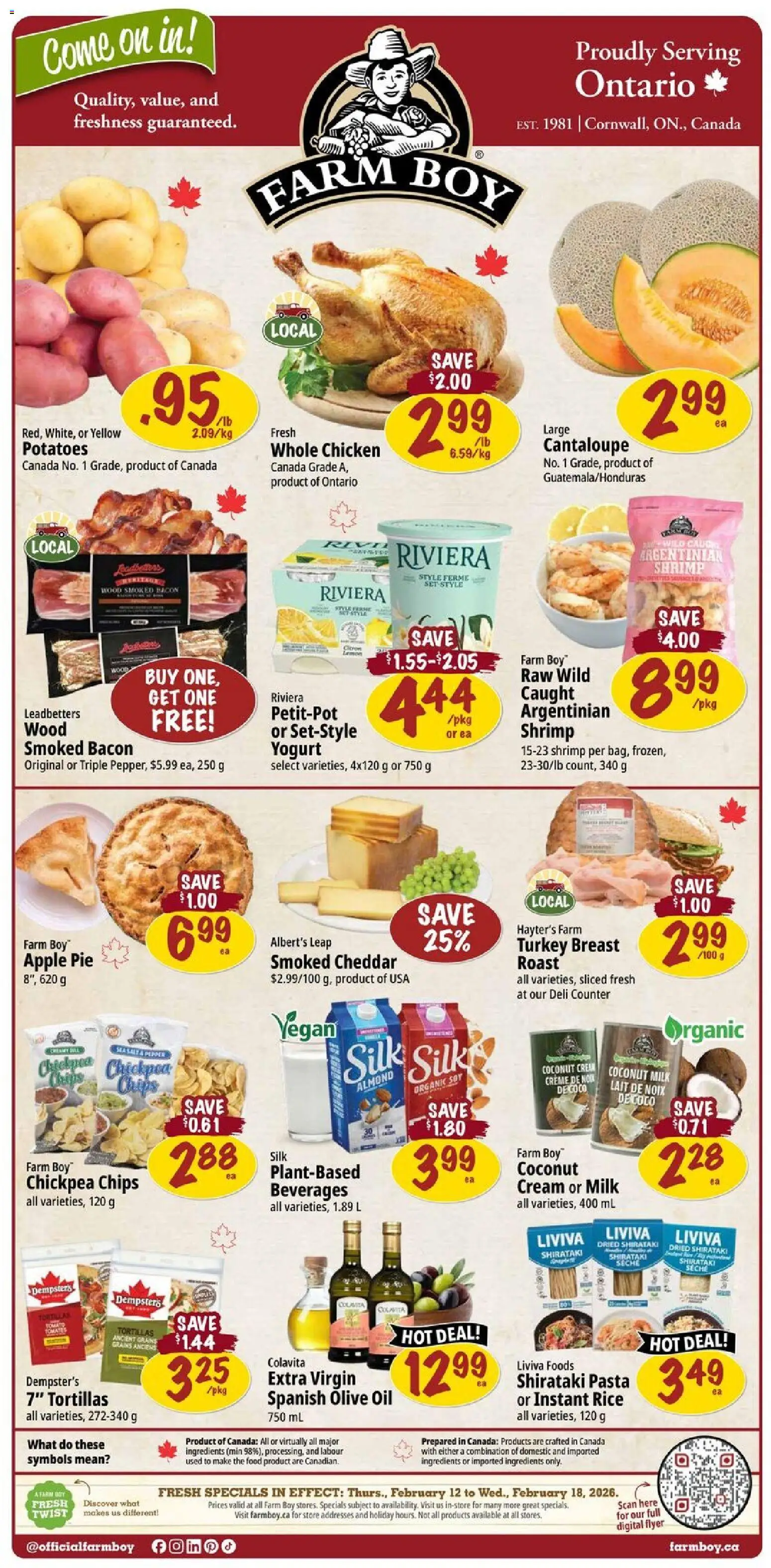 Farm Boy flyer valid from 12.02.2026 | Page: 1 | Products: Pasta, Turkey, Milk, Chicken