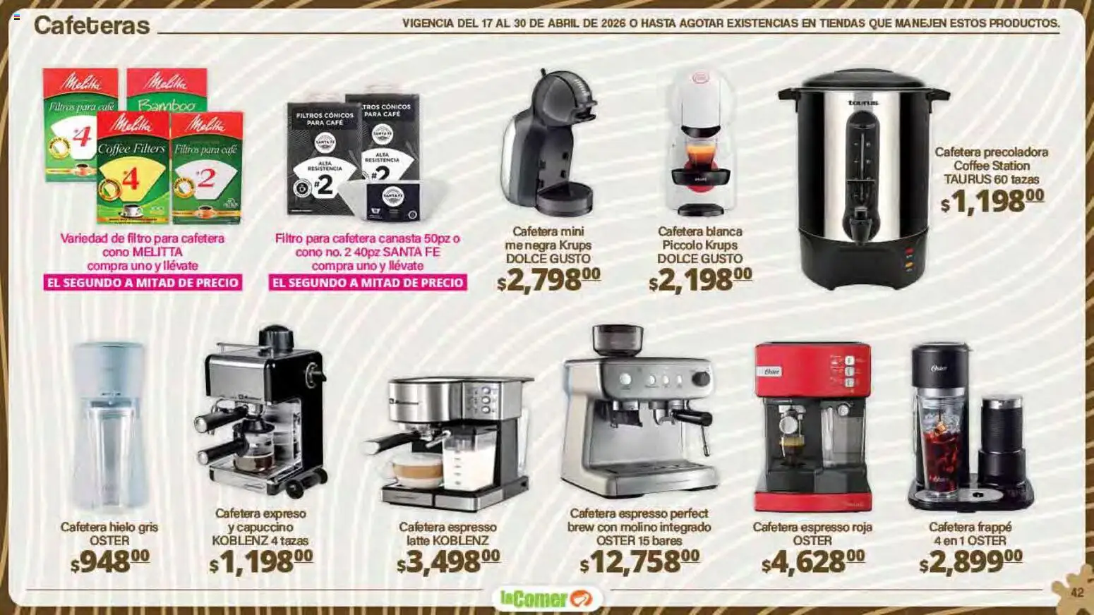 Nuevas ofertas de La Comer válidas en toda la República Mexicana desde el 17.04.2026. ¡Encuentra las mejores ofertas en La Comer folleto Día del Niño! | Página: 42 | Productos: Café, Cafetera, Canasta