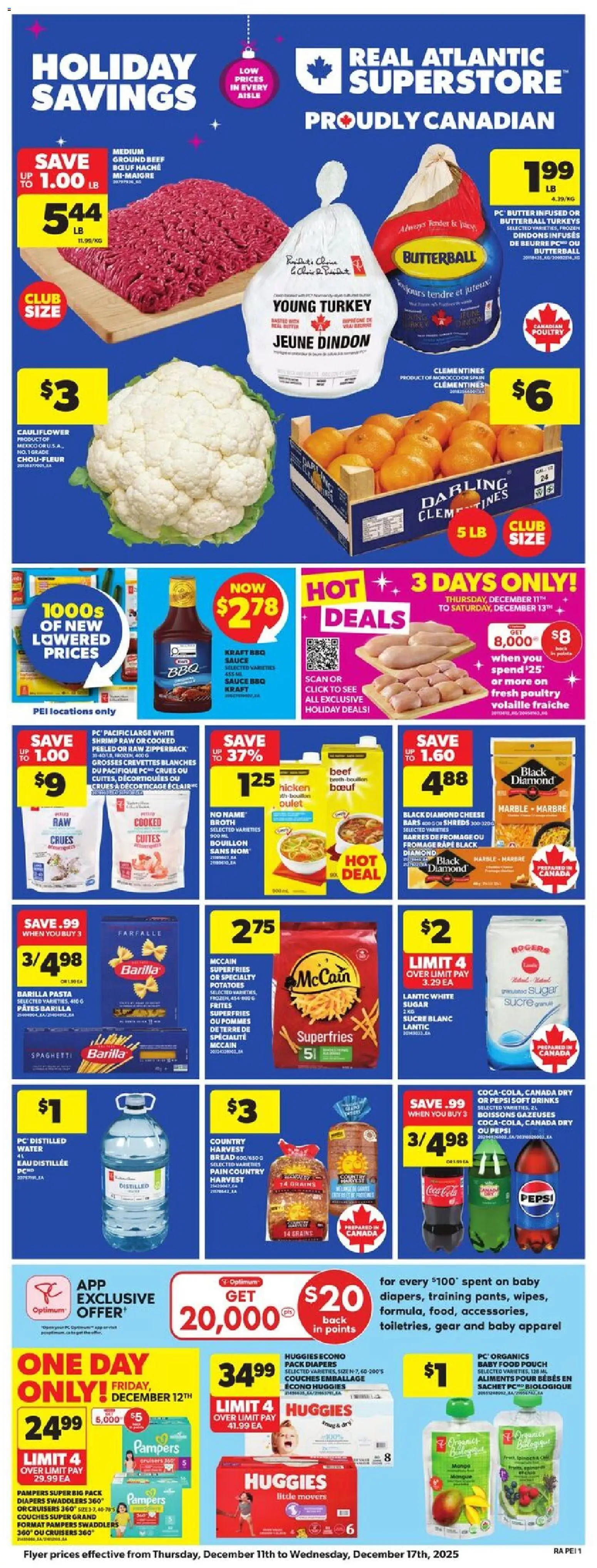 Atlantic Superstore flyer valid from 11.12.2025 | Page: 3 | Products: Beef, Pasta, Cheese, Bread