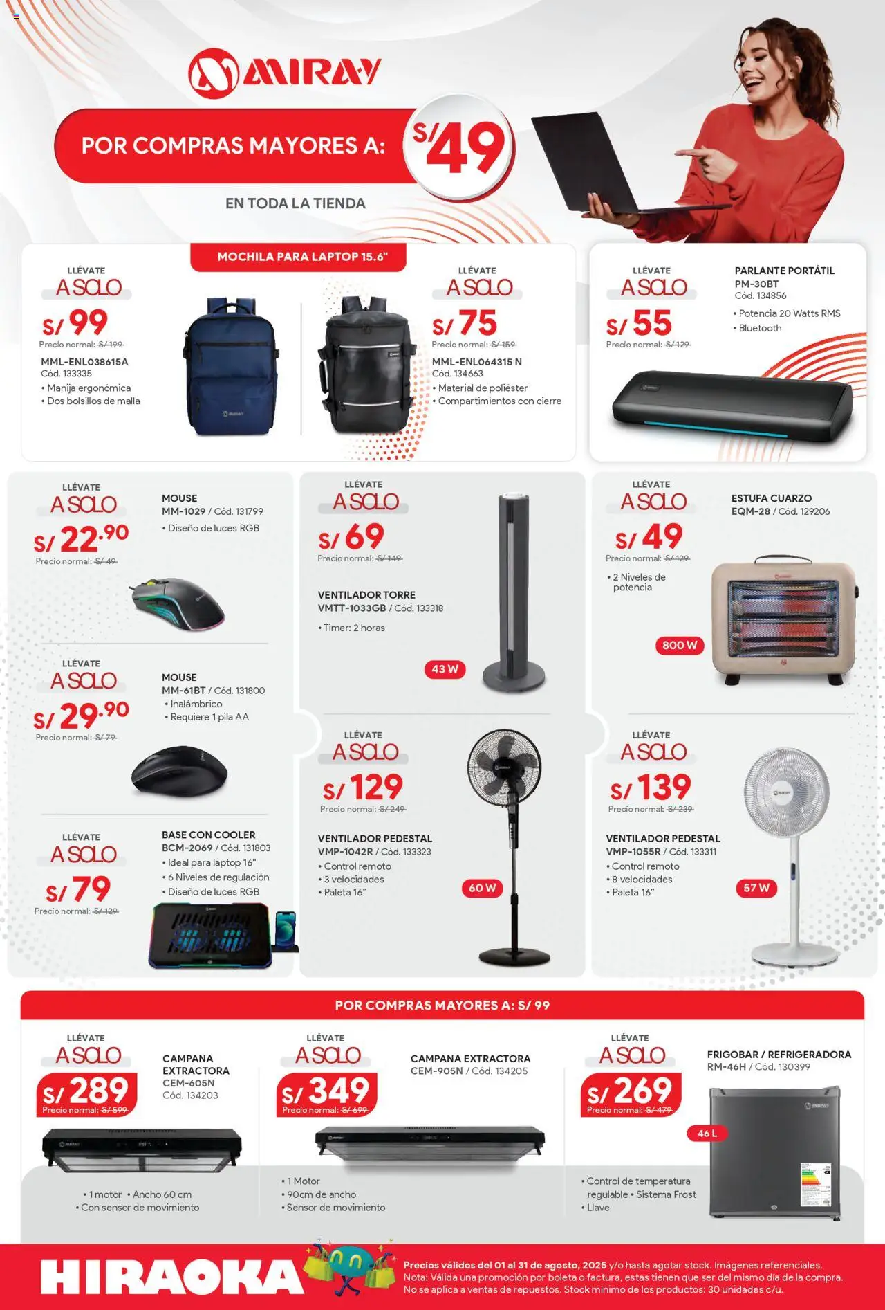 Catálogo Hiraoka válido desde 01.08.2025 | Página: 2 | Productos: Mochila, Mouse, Campana extractora, Ventilador