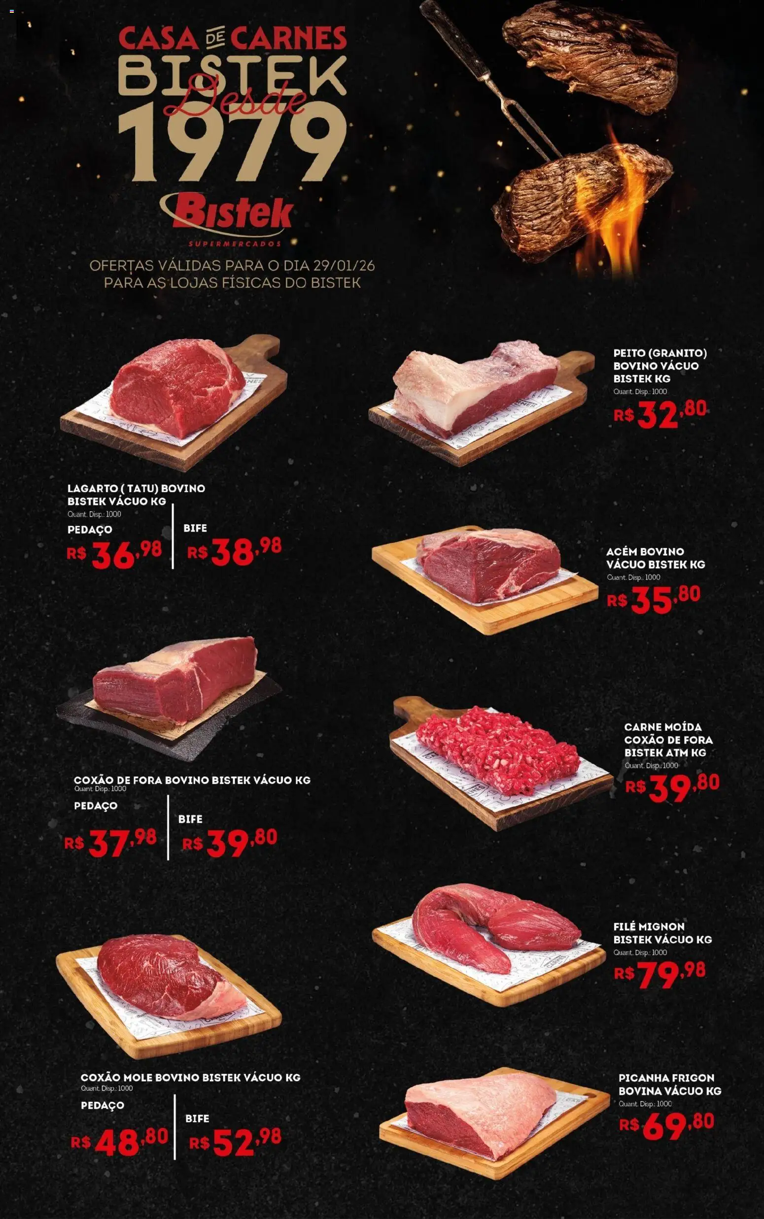 Bistek Supermercados Folheto - válido de 29.01.2026 | Página: 1 | Produtos: Acém, Filé mignon, Picanha, Carne moída