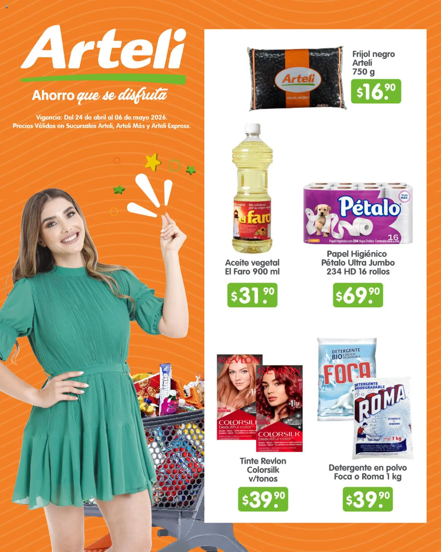 Nuevas ofertas de Arteli válidas en toda la República Mexicana desde el 24.04.2026. ¡Encuentra las mejores ofertas en Arteli folleto Quincenal! | Página: 1 | Productos: Detergente, Aceite, Papel higiénico, Polvo