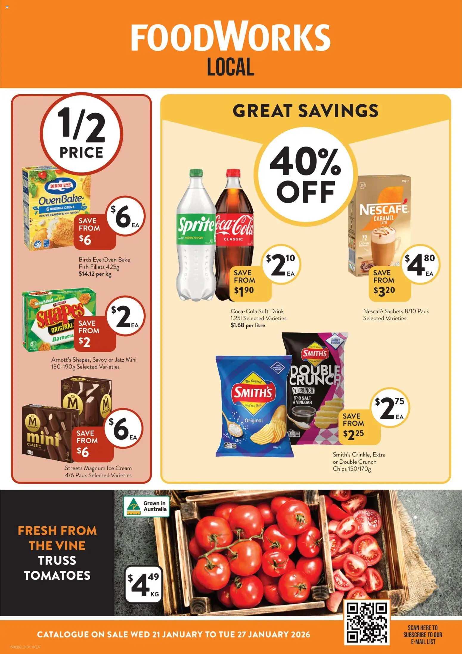 Foodworks catalogue - valid from 14.01.2026 | Page: 1 | Products: Chips, Ice cream, Nescafe, Oven