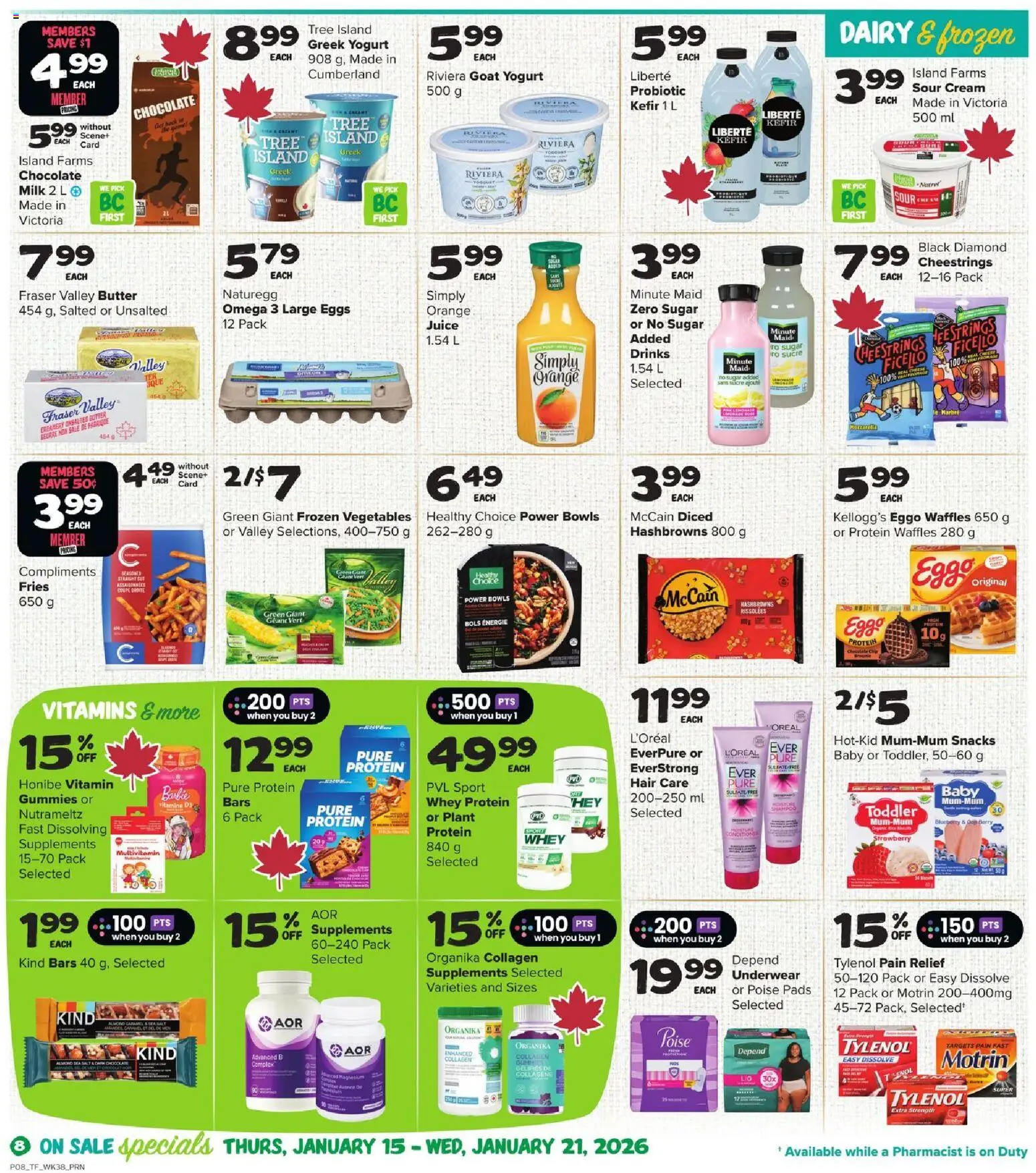 Thrifty Foods flyer valid from 15.01.2026 | Page: 9 | Products: Cream, Shampoo, Eggs, Juice