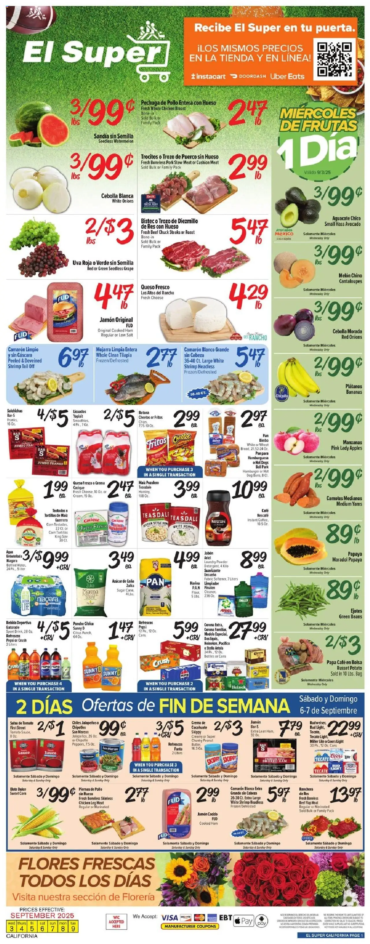 El Super Weekly Ad - CA - valid from 03.09.2025 | Page: 1 | Products: Cantaloupes, Bananas, Melon, Hot Dogs