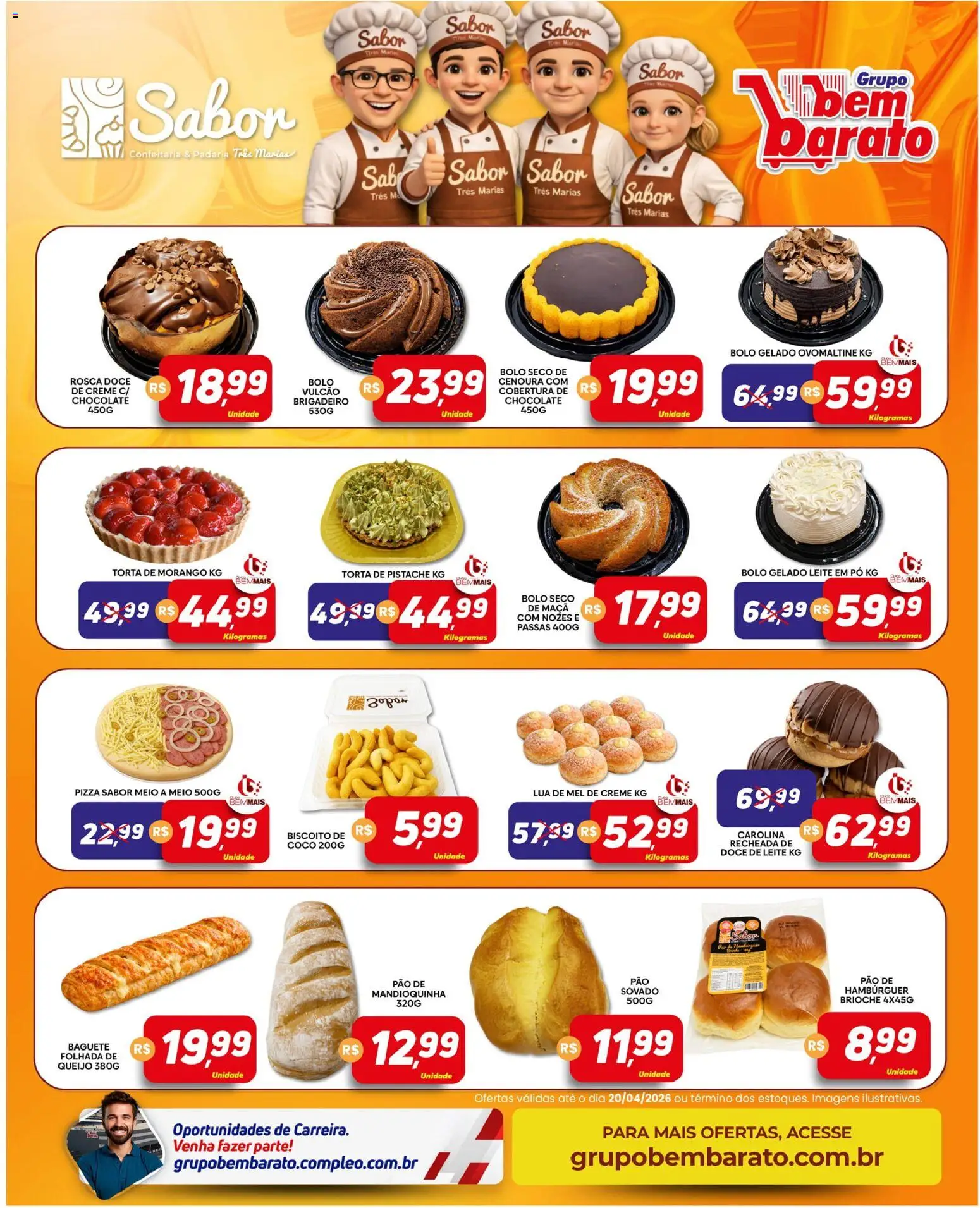 Supermercado Bem Barato Folheto - válido de 14.04.2026 | Página: 4 | Produtos: Queijo, Pão, Cenoura, Leite em pó