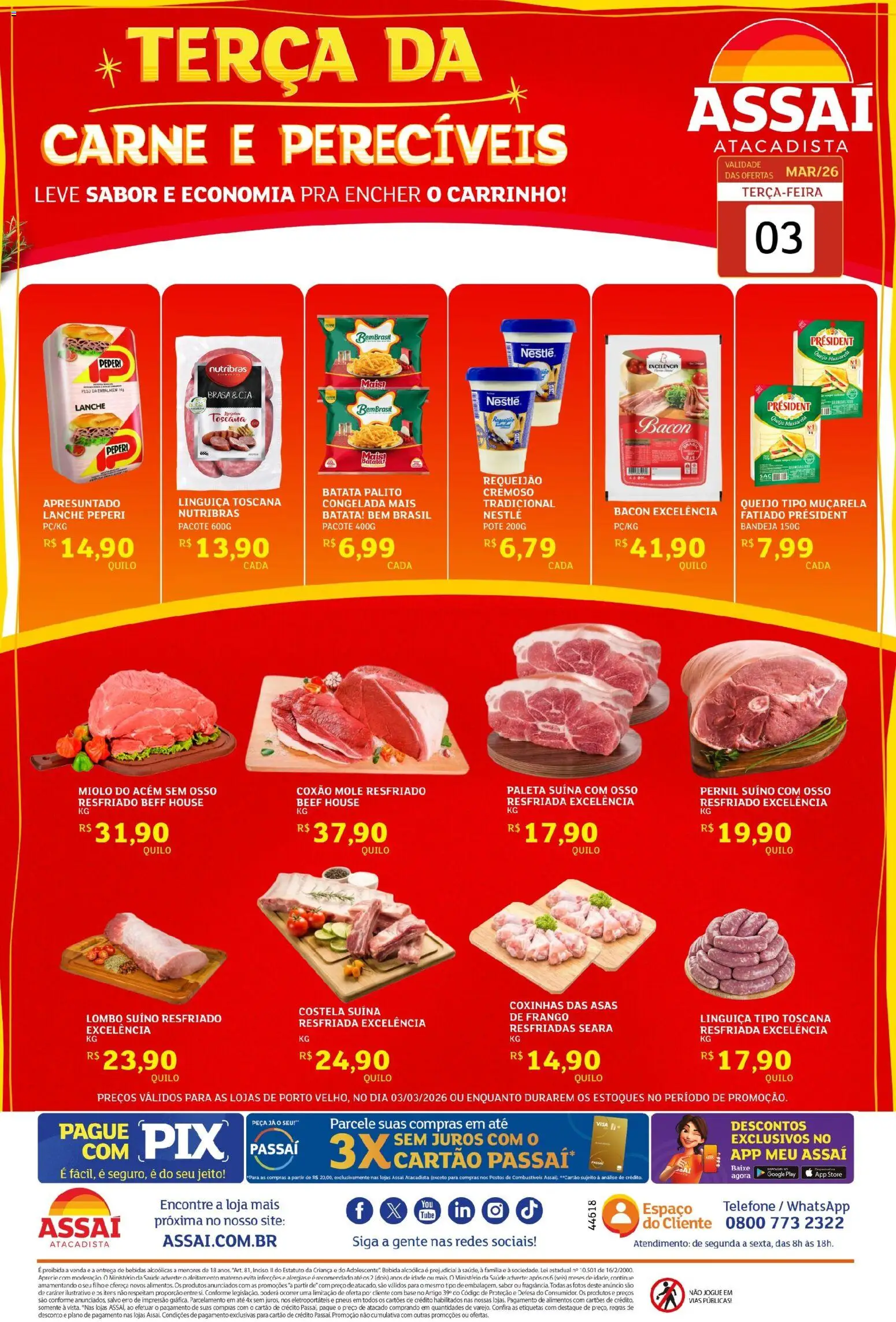 Assaí Atacadista Folheto - válido de 03.03.2026 | Página: 1 | Produtos: Linguiça, Acém, Frango, Requeijão