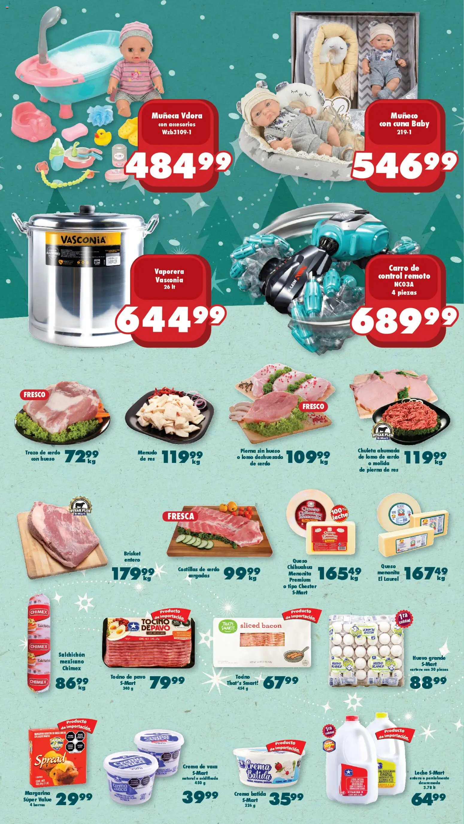Nuevas ofertas de S-Mart válidas en toda la República Mexicana desde el 16.12.2025. ¡Encuentra las mejores ofertas en S-Mart folleto! | Página: 2 | Productos: Salchicha, Crema, Cerdo, Margarina