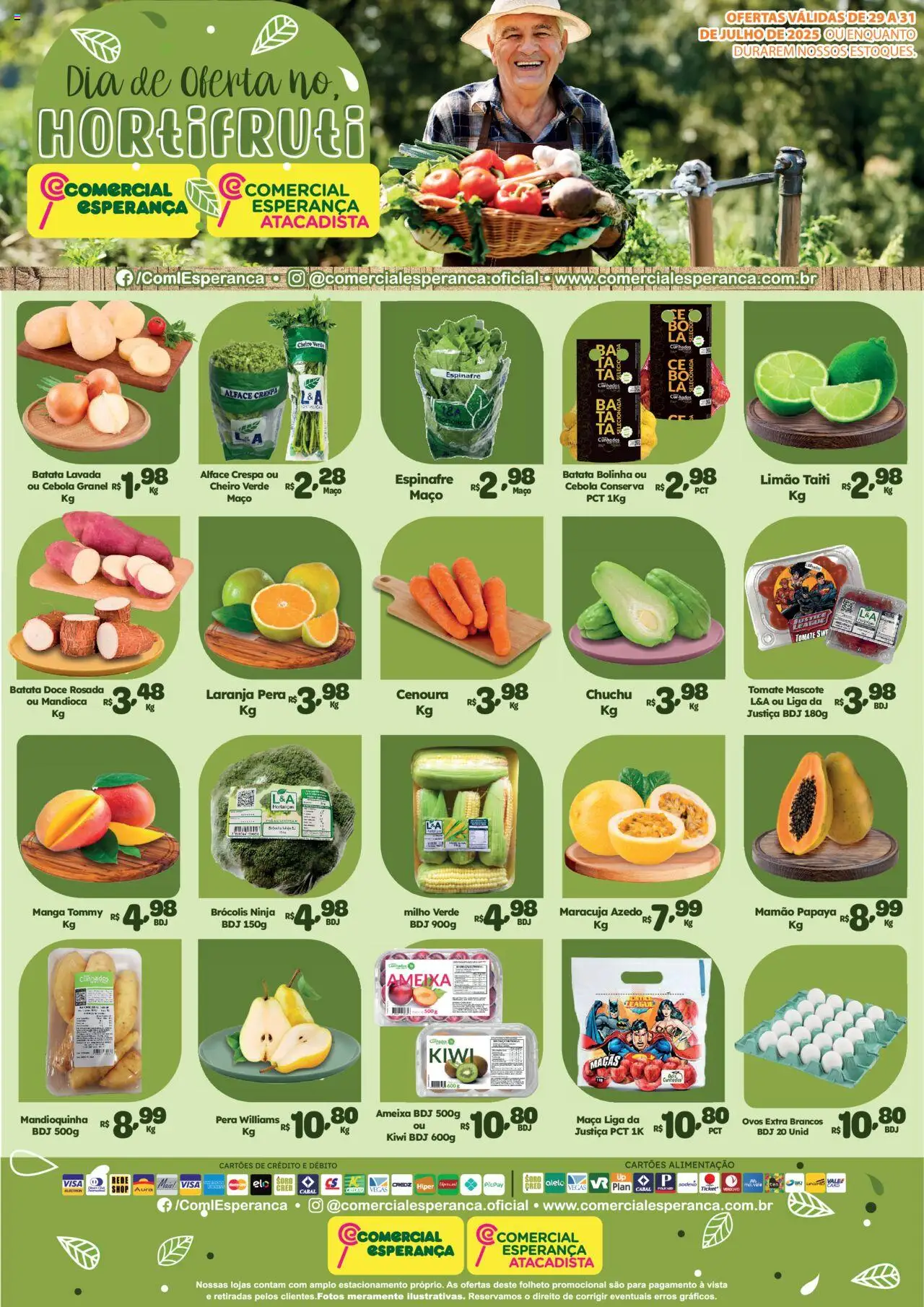 Comercial Esperança Folheto - válido de 29.07.2024 | Página: 1 | Produtos: Cebola, Mandioquinha, Cenoura, Alface