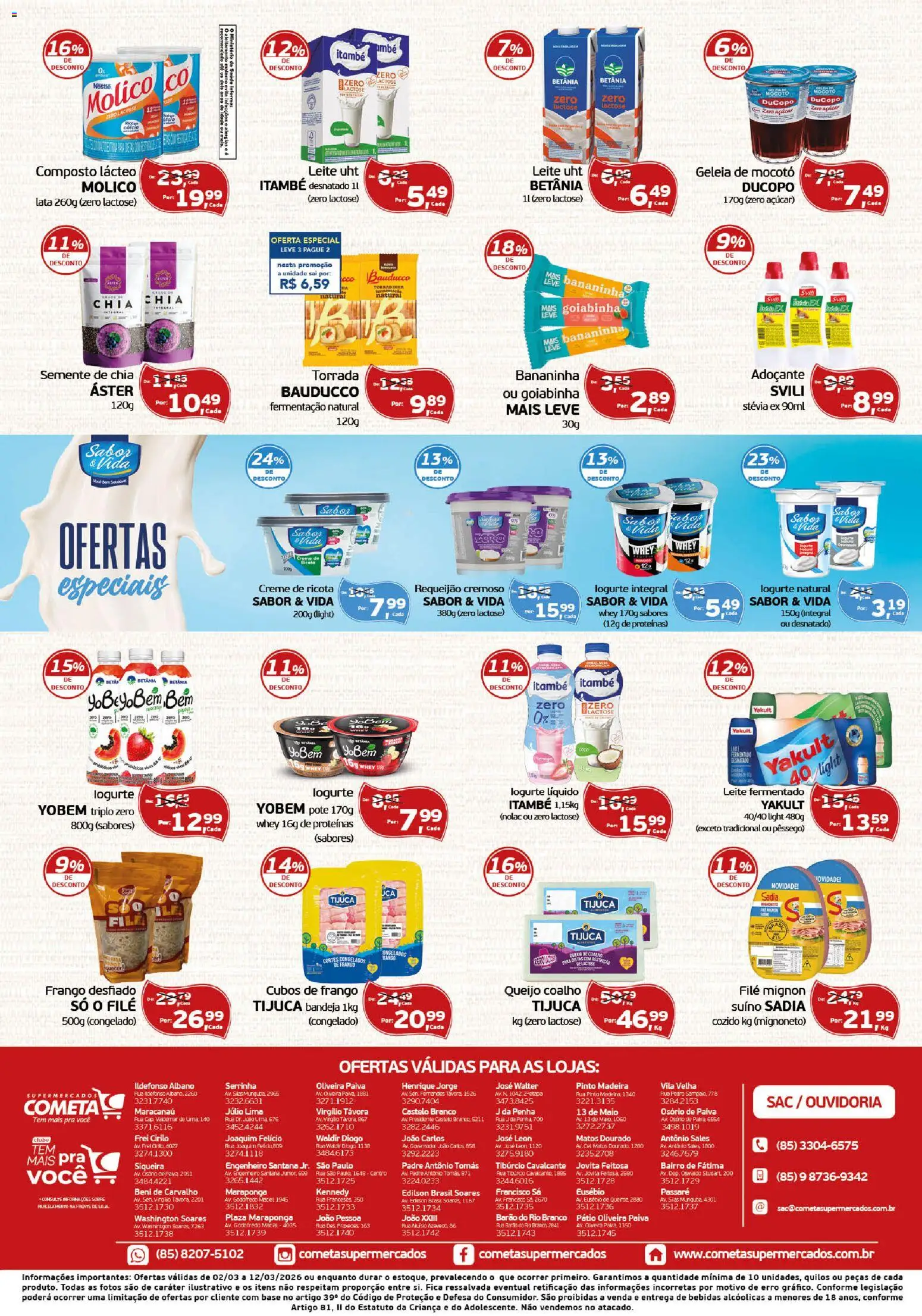 Cometa Supermercados Folheto - válido de 02.03.2026 | Página: 2 | Produtos: Pêssego, Filé mignon, Queijo, Requeijão