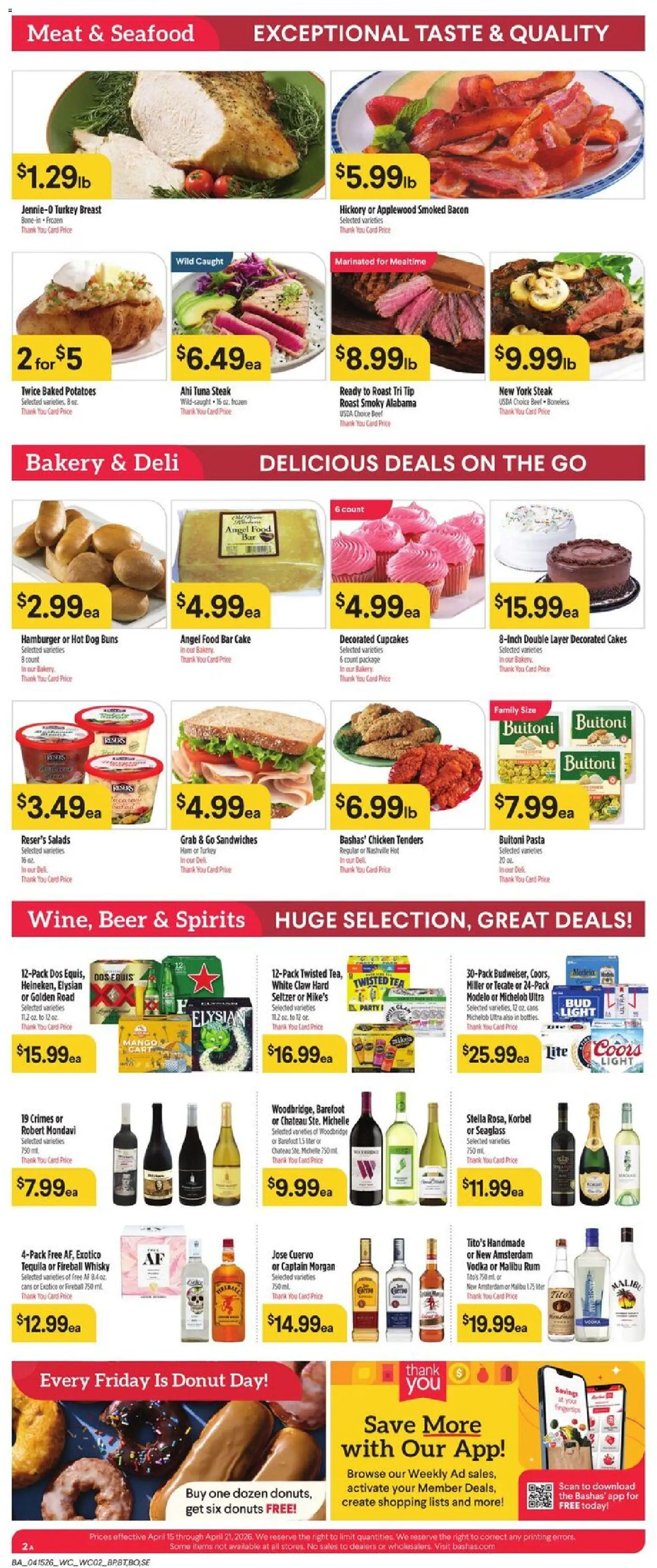 Basha's Weekly Ad - valid from 15.04.2026 | Page: 2 | Products: Bakery, Beef, Vodka, Seafood