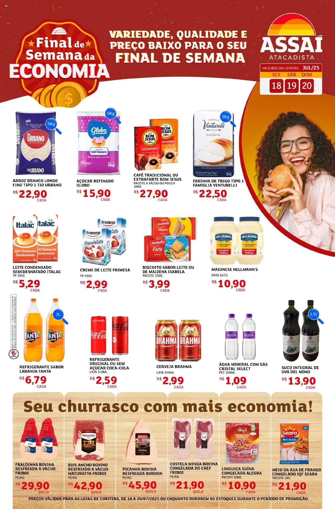 Assaí Atacadista Folheto - válido de 18.07.2025 | Página: 1 | Produtos: Fanta, Linguiça, Asa de frango, Água mineral