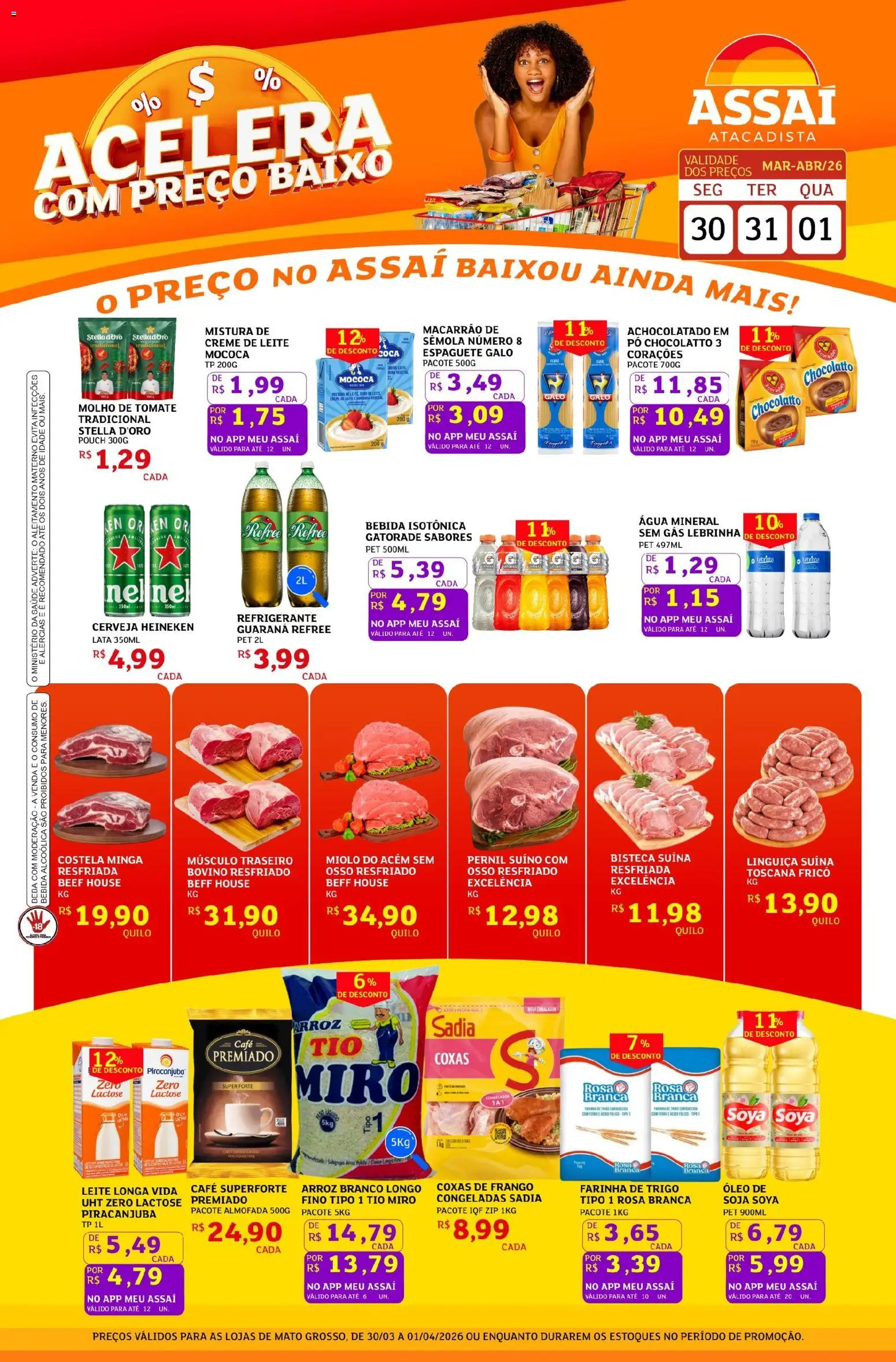 Assaí Atacadista Folheto - válido de 30.03.2026 | Página: 1 | Produtos: Gatorade, Acém, Heineken, Bebida