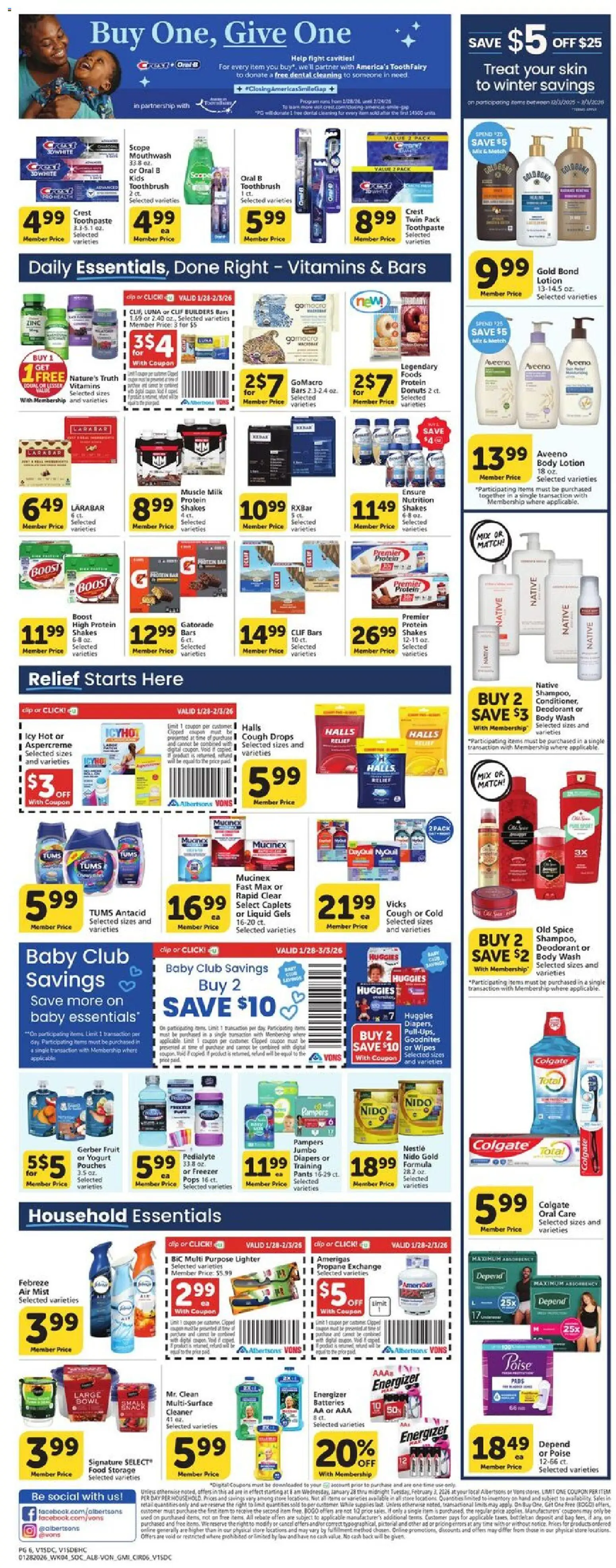Vons Weekly Ad - SoCal - valid from 28.01.2026 | Page: 5 | Products: Pads, Pants, Bag, Freezer