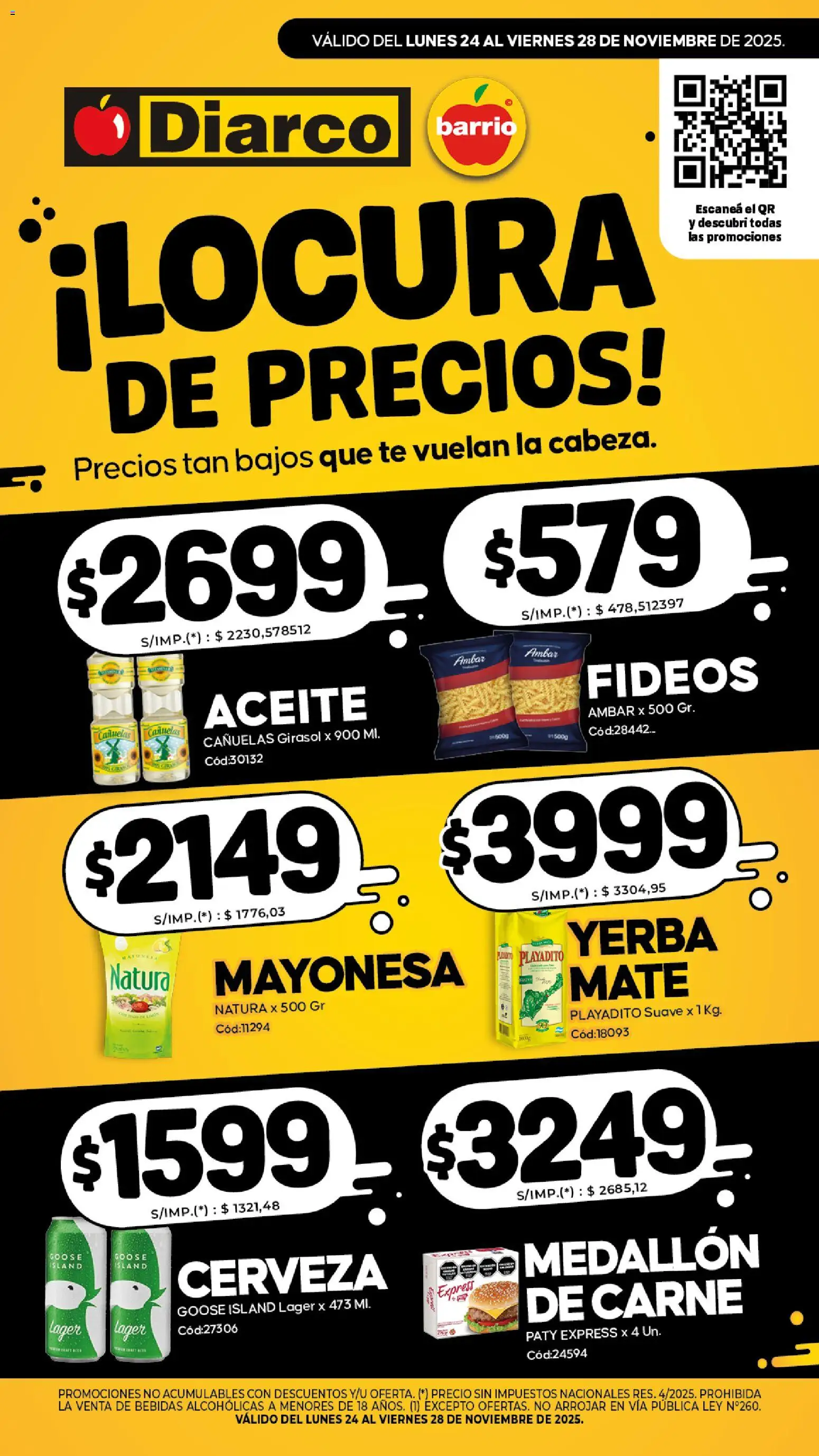 Diarco - Especial Locura De Precios │ válido desde el 24.11.2025 | Página: 1 | Productos: Mate, Yerba, Mayonesa, Té