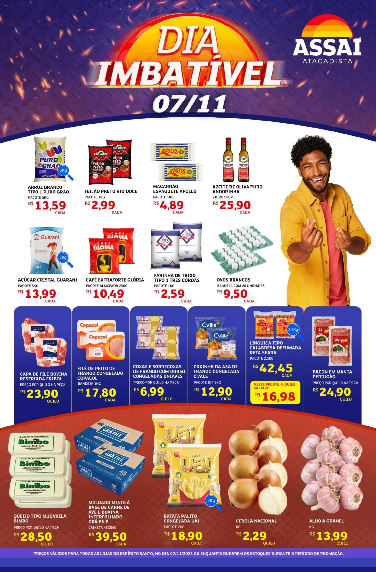 Assaí Atacadista Folheto - válido de 07.11.2025 | Página: 1 | Produtos: Alho, Cebola, Arroz, Mussarela