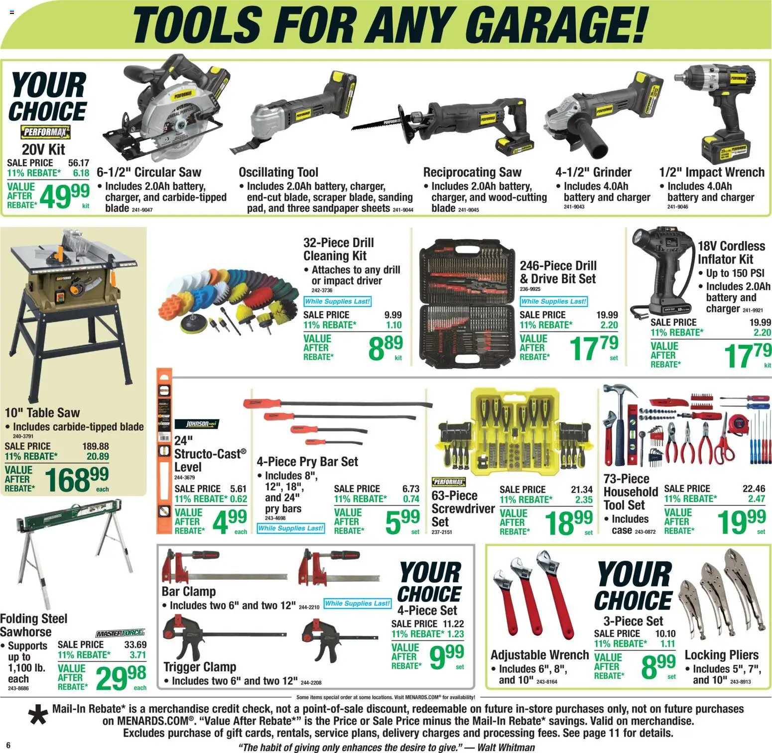 Menards Weekly Ad - valid from 04.03.2026 | Page: 6 | Products: Screwdriver, Reciprocating Saw, Case, Grinder