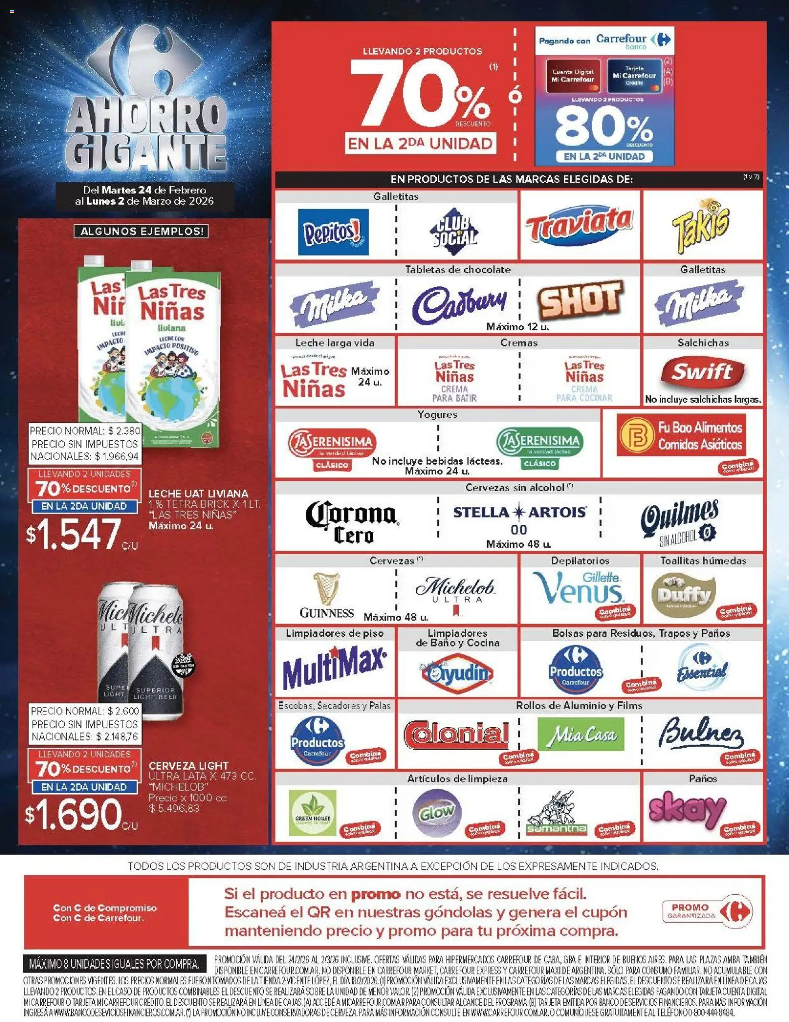Carrefour ofertas │ válido desde el 24.02.2026 | Página: 4 | Productos: Banco, Toallitas húmedas, Leche, Cerveza