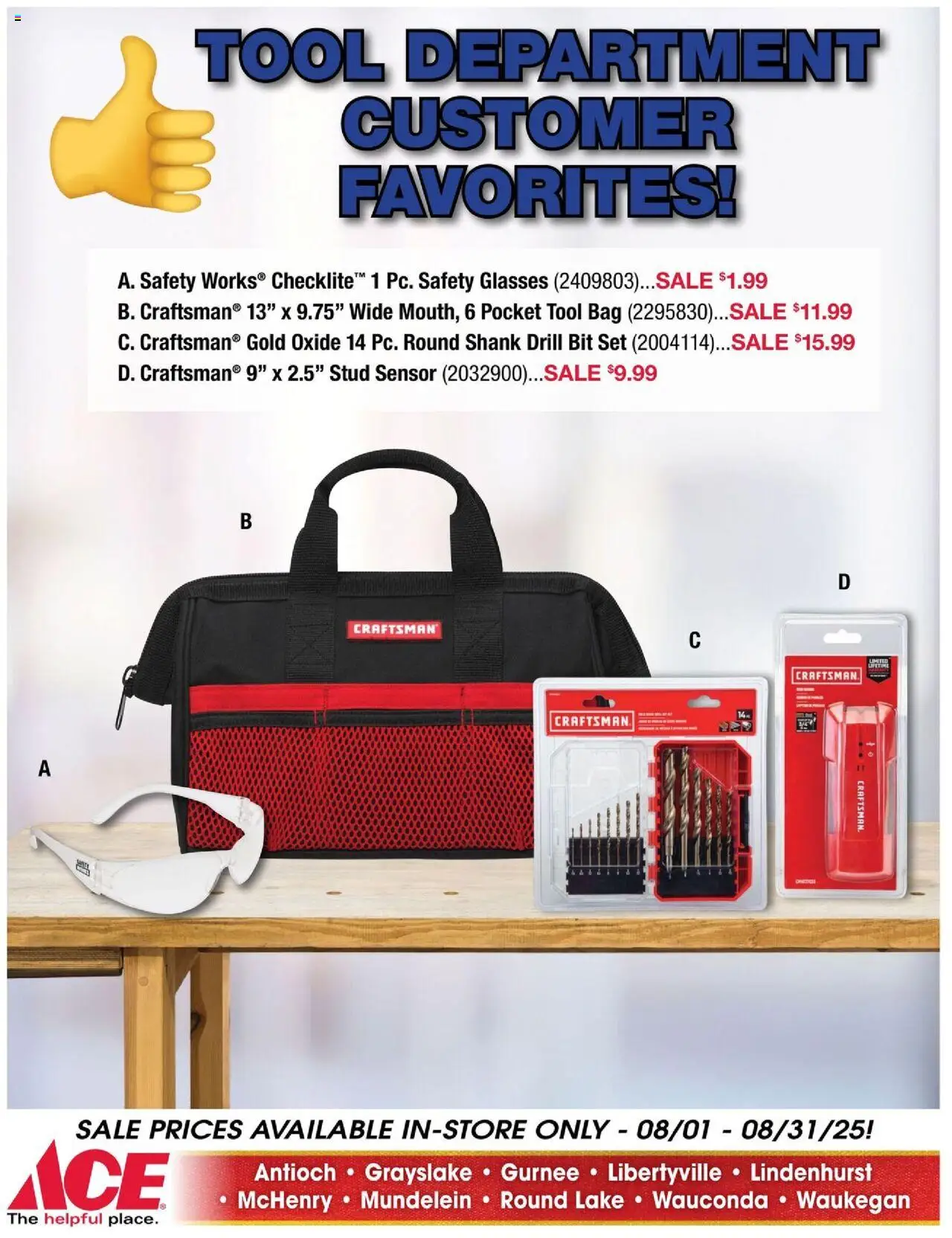 ACE Hardware Weekly Ad - valid from 01.08.2025 | Page: 5 | Products: Drill Bit, Sensor, Glasses, Bag