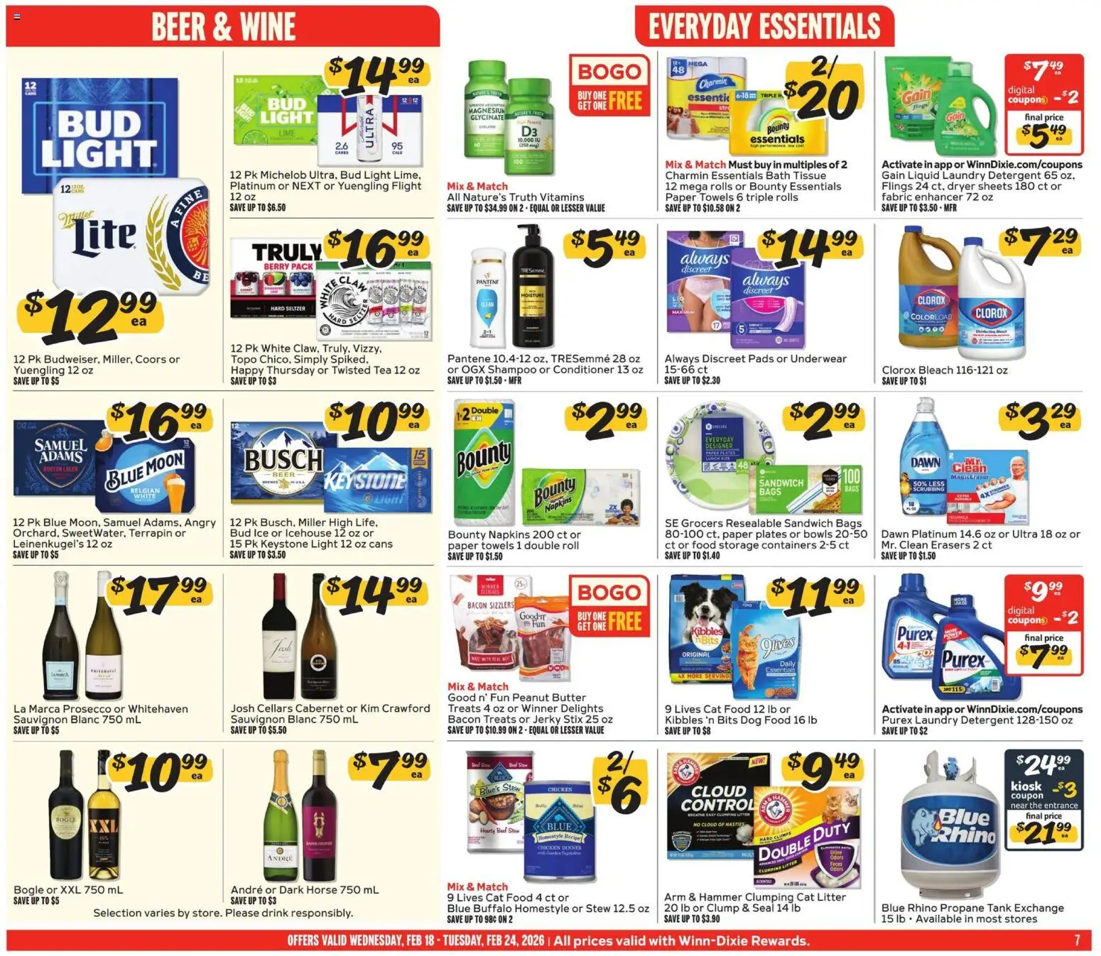 Winn Dixie Weekly Circular - GA - valid from 18.02.2026 | Page: 7 | Products: Dog Food, Cat Food, Wine, Beef